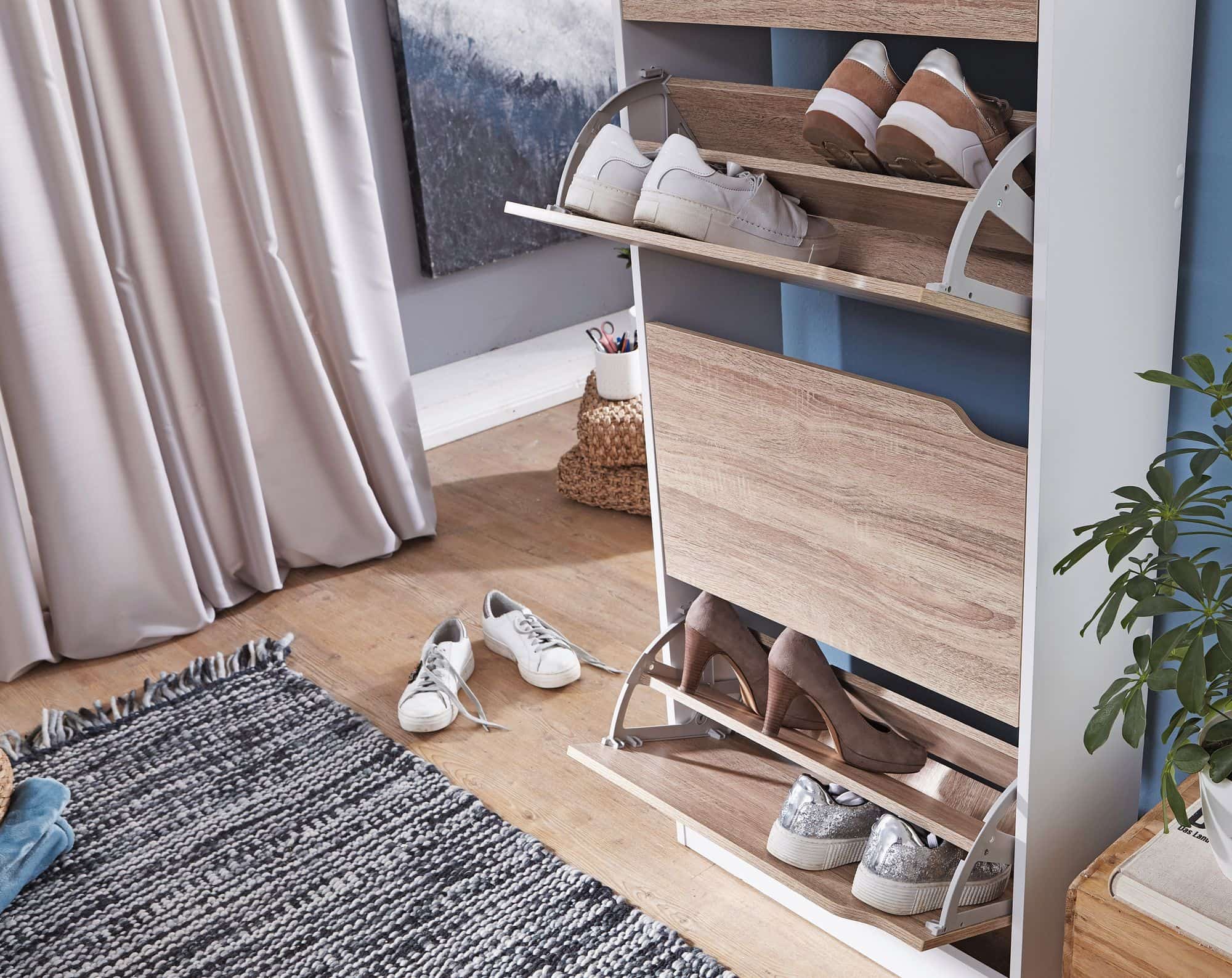 Schuhschrank mit 4 Fächern zum Klappen Schuhkommode 150 cm Schuhregal für 24 Paar Schuhe Kommode Schuhkipper modern Schuhschrank mit 4 Fächern zum Klappen Schuhkommode 150 cm Schuhregal für 24 Paar Schuhe Kommode Schuhkipper modern