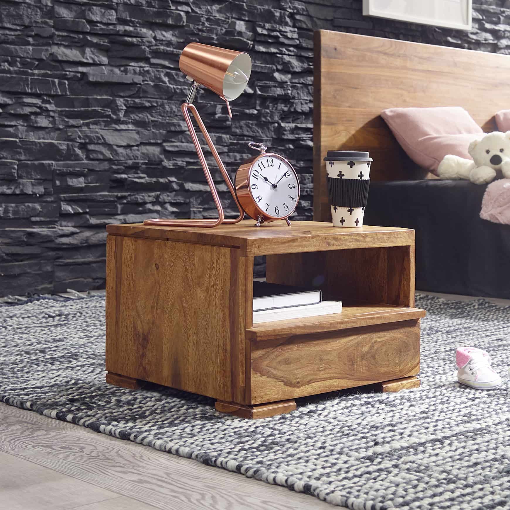 38521-WOHNLING-Nachttisch-MUMBAI-Massiv-Holz-SheeshoOj9vtNZFpCkI Nachttisch MUMBAI Massiv-Holz Sheesham Nacht-Kommode 30 cm 1 Schublade Ablage Nachtschrank Landhaus-Stil Echt-Holz
