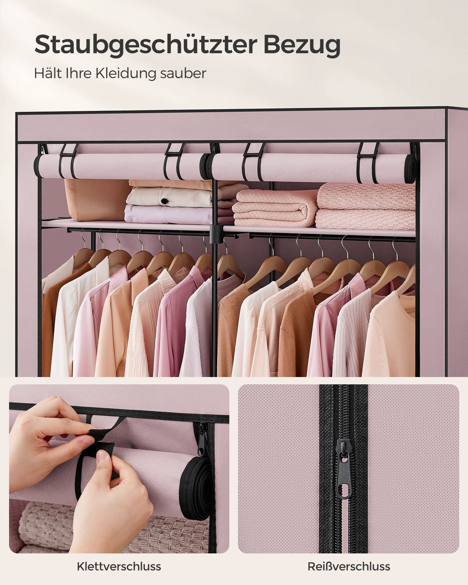 Kleiderschrank mit 2 Kleiderstangen faltbar lavendellila-RYG002P02 Kleiderschrank mit 2 Kleiderstangen faltbar lavendellila-RYG002P02