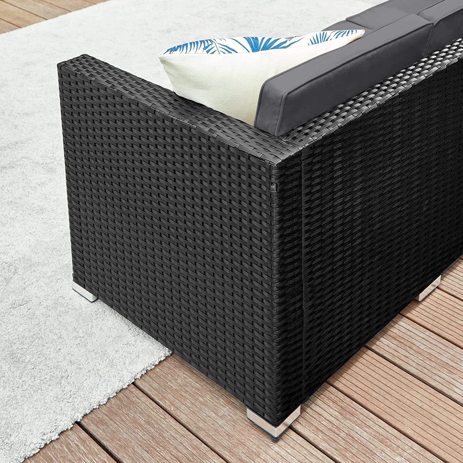 Gartenmöbel-Set mit Kissen und Glastisch schwarz-grau Gartenmöbel-Set mit Kissen und Glastisch schwarz-grau