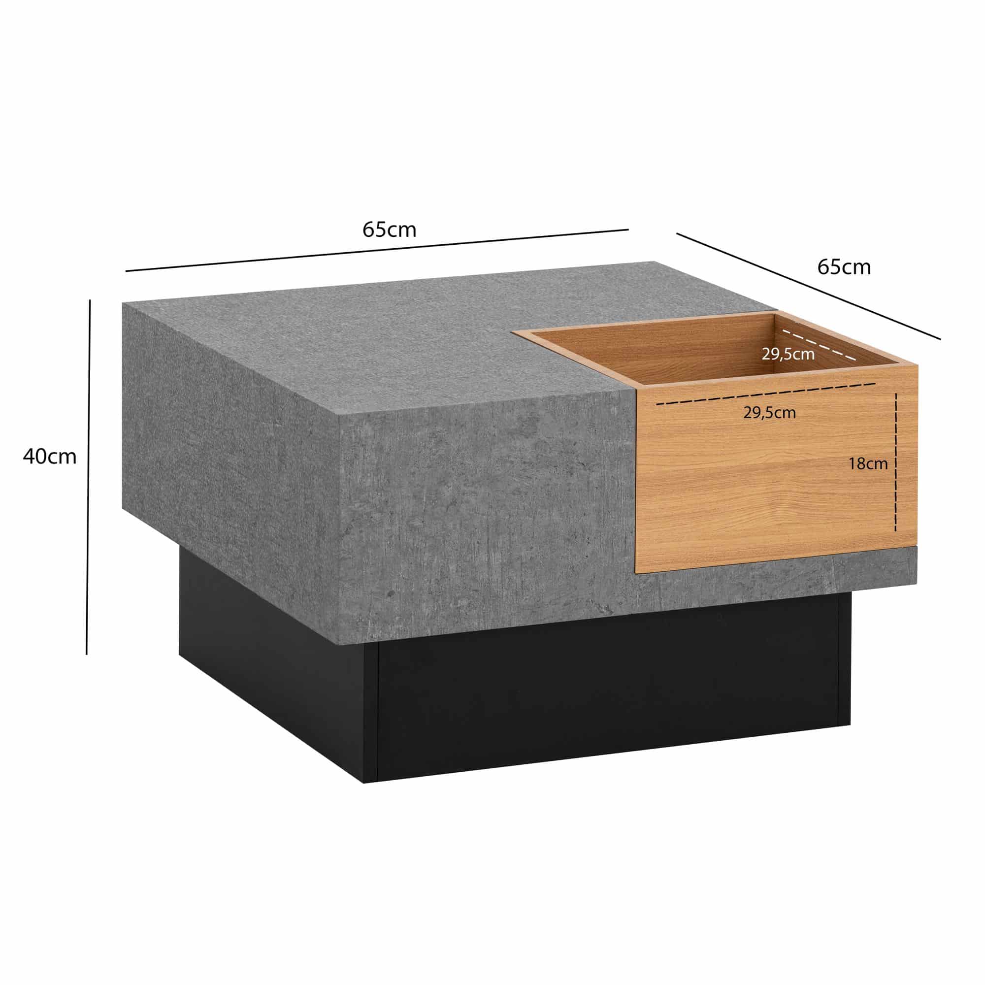 Couchtisch 65x65x40 cm Grau Sofatisch in Beton-Optik Modern