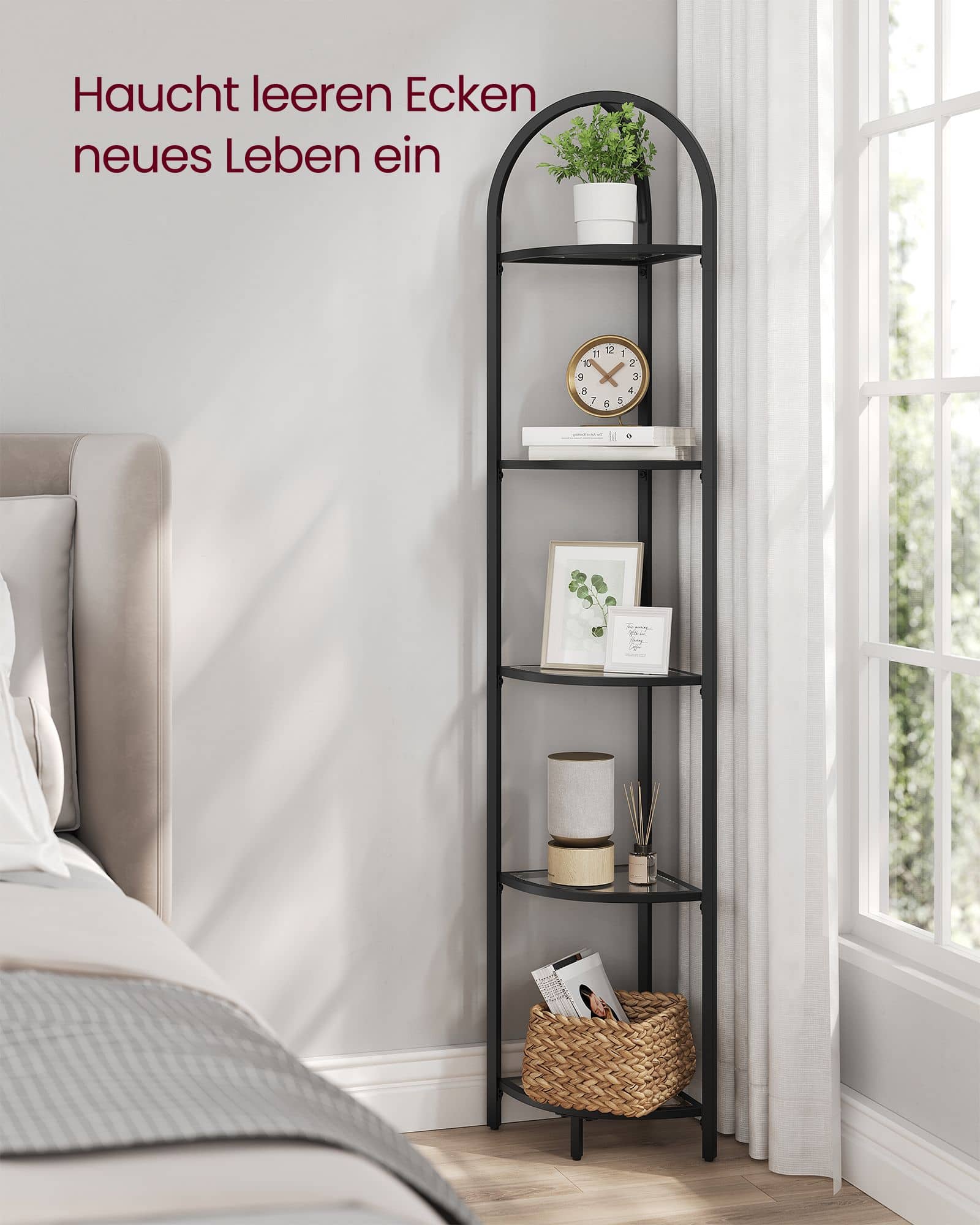 Eckregal 5 Ebenen mit Ablagen aus Hartglas-LGT810B61