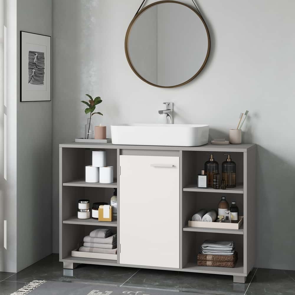 Badezimmerschrank, Waschbeckenunterschrank, mit verstellbaren Ablagen und Füßen Badezimmerschrank, Waschbeckenunterschrank, mit verstellbaren Ablagen und Füßen