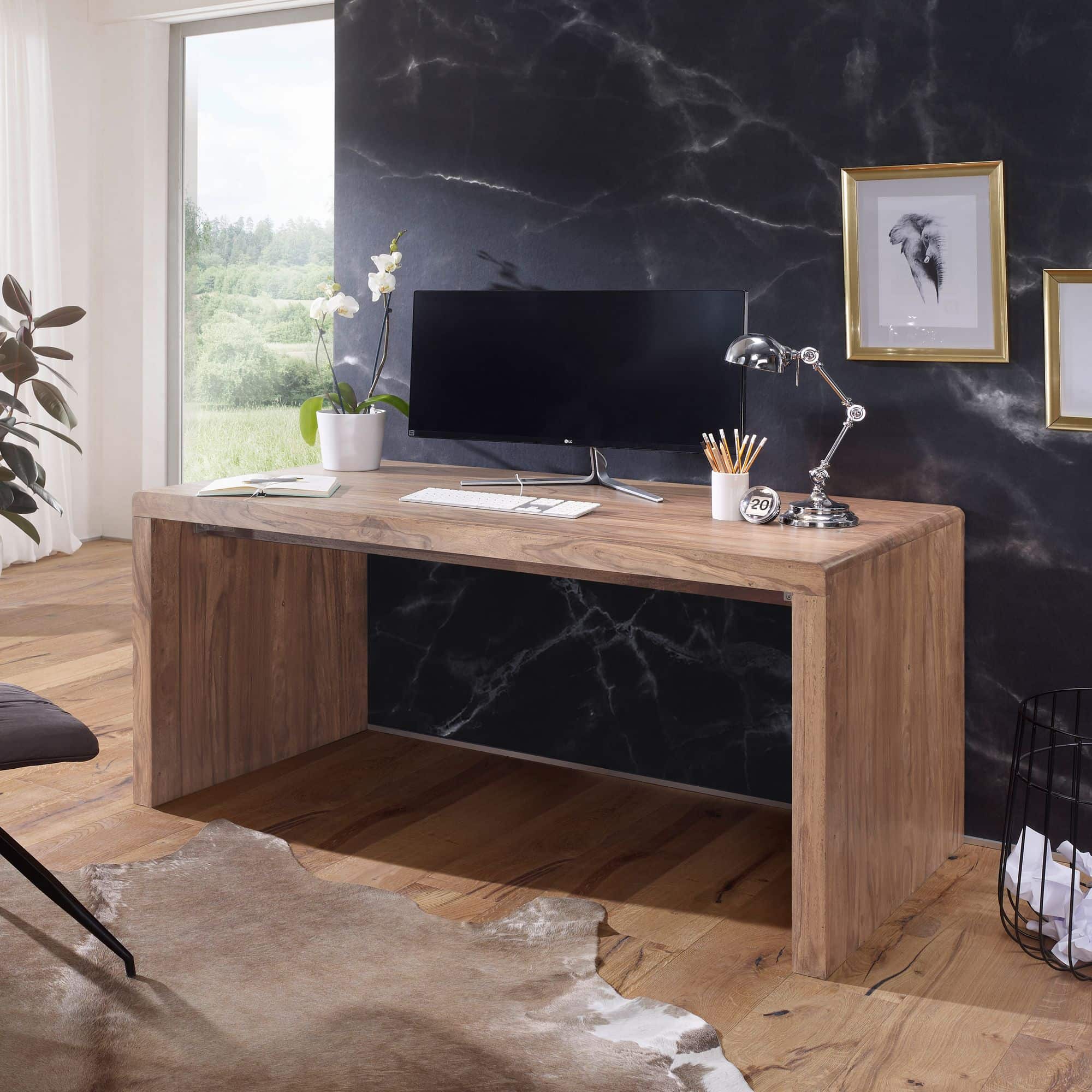 Schreibtisch BOHA Massiv-Holz Akazie Computertisch 160 cm breit Echtholz Design Ablage Büro-Tisch Landhaus-Stil Schreibtisch BOHA Massiv-Holz Akazie Computertisch 160 cm breit Echtholz Design Ablage Büro-Tisch Landhaus-Stil