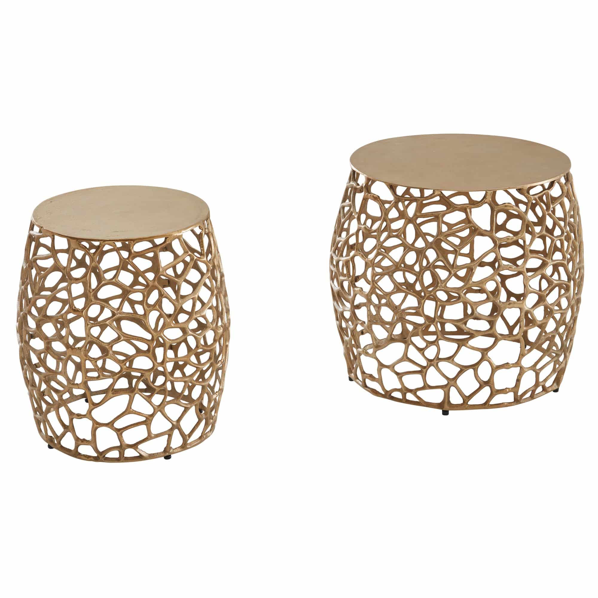 Beistelltisch 2er Set Aluminium Gold Design Satztisch Metall Rund Beistelltisch 2er Set Aluminium Gold Design Satztisch Metall Rund