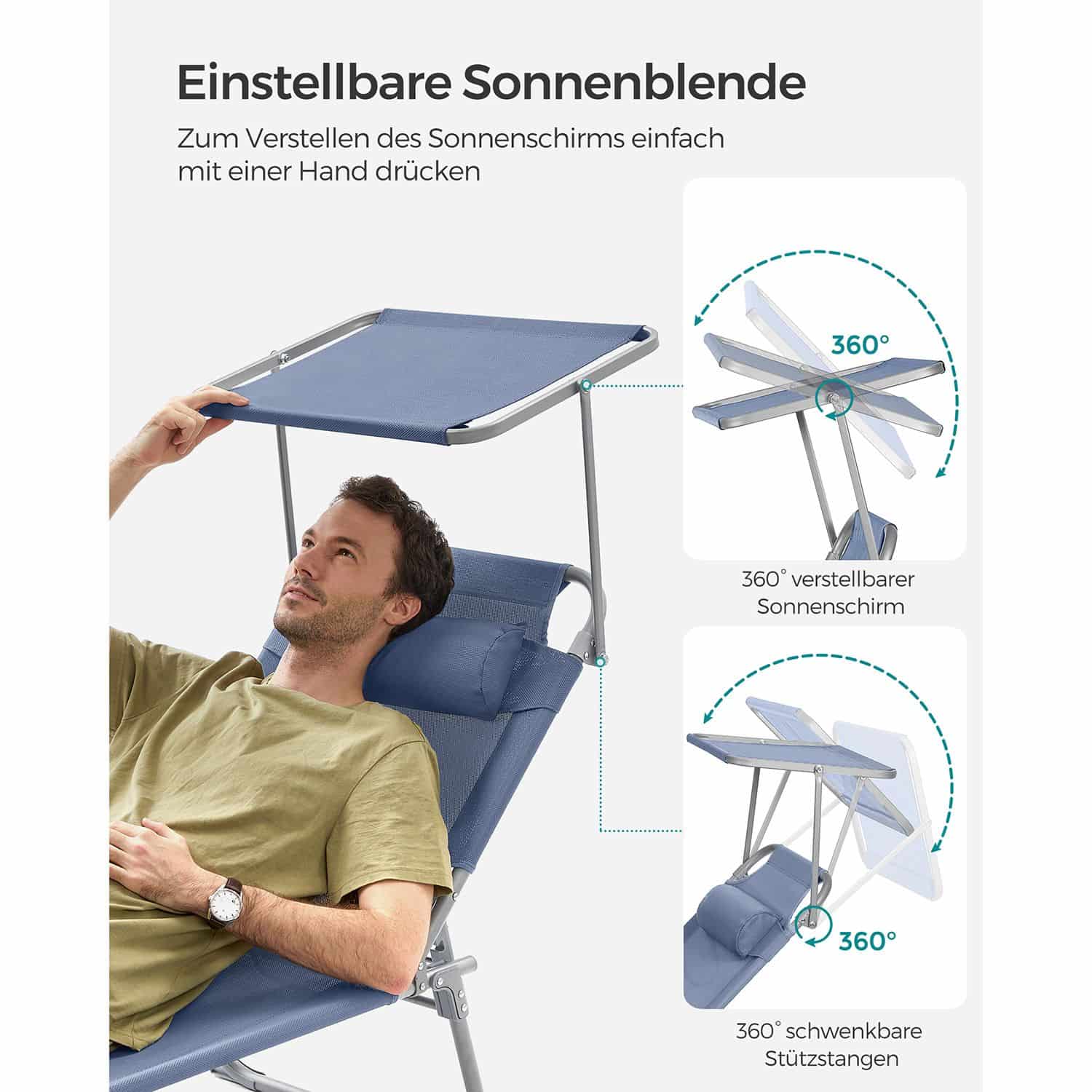 Klappbare Sonnenliege mit Sonnenschutz blau Klappbare Sonnenliege mit Sonnenschutz blau