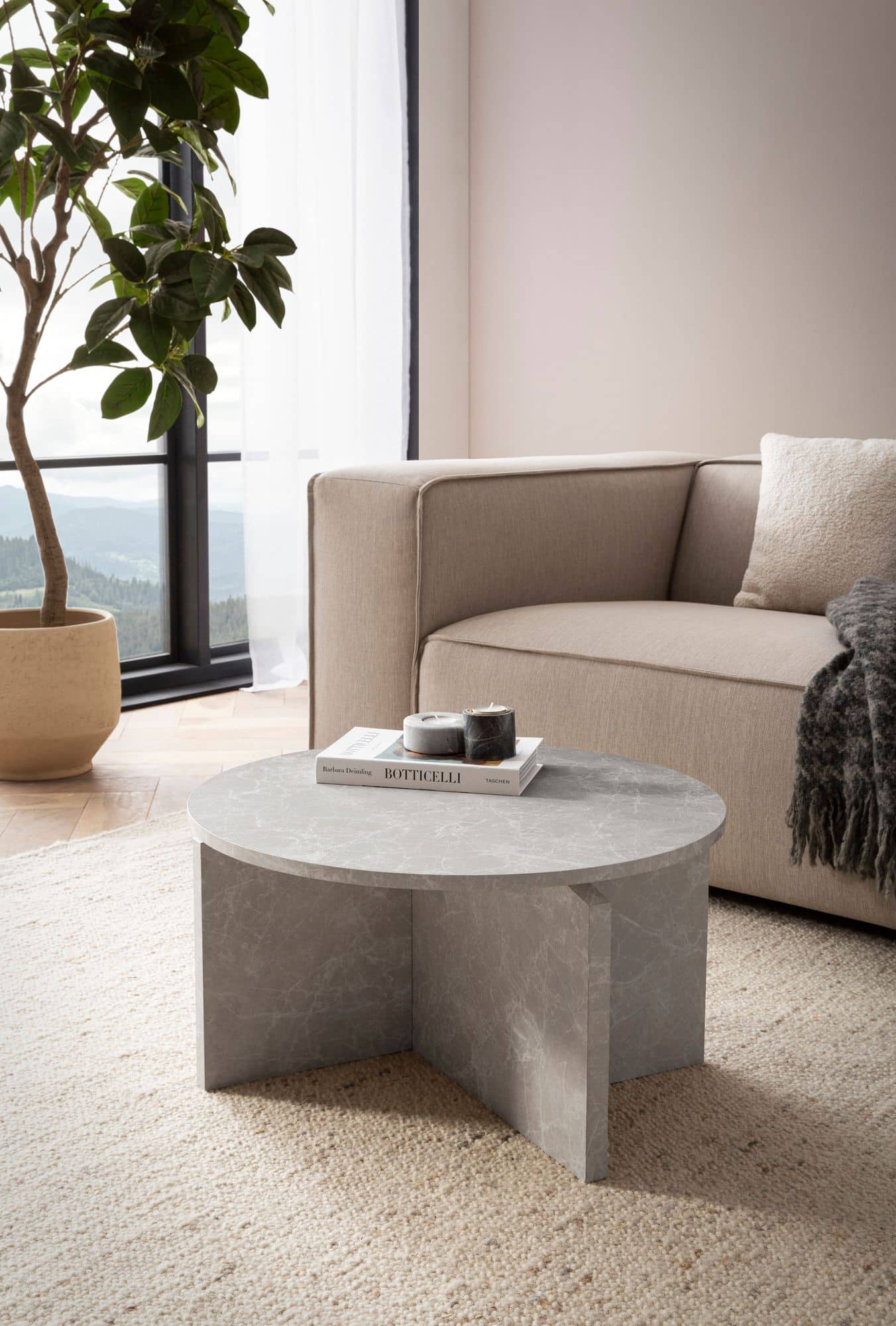 Couchtisch 60x60x33 cm Sandfarben Sofatisch in Stein-Optik Modern Couchtisch 60x60x33 cm Sandfarben Sofatisch in Stein-Optik Modern