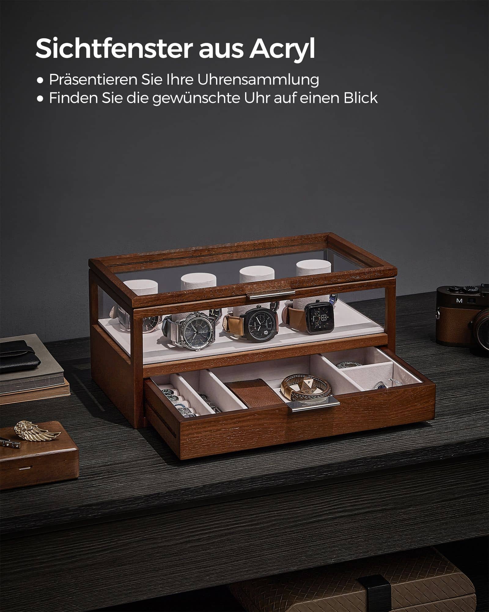 Uhrenbox 2 Ebenen mit 7 Uhrenkissen Geschenkidee kaffeebraun Uhrenbox 2 Ebenen mit 7 Uhrenkissen Geschenkidee kaffeebraun