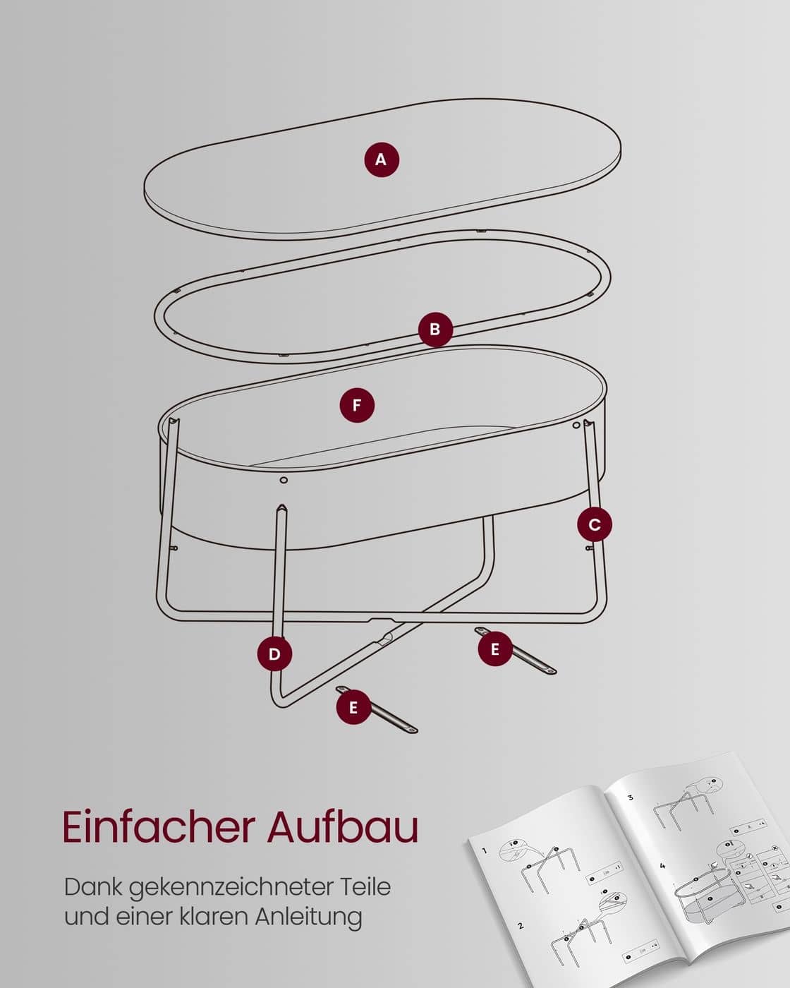Couchtisch oval mit Stauraum und Stoffkorb Tintenschwarz-Schiefergrau