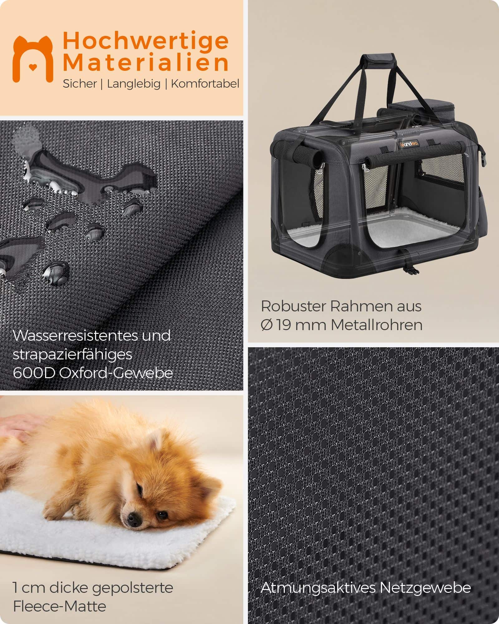 Hundebox Metallrahmen mit Griffen grau-PDC50G01 Hundebox Metallrahmen mit Griffen grau-PDC50G01