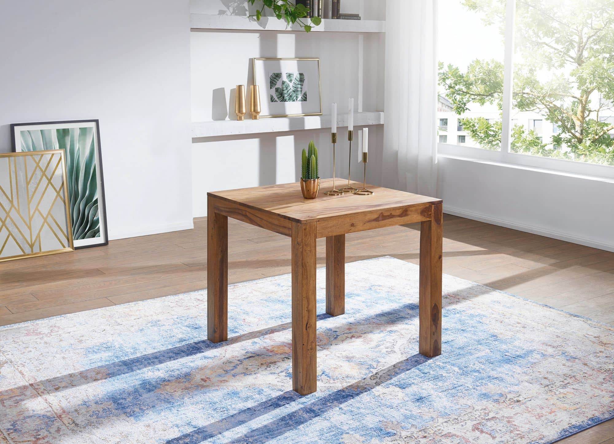 34329-WOHNLING-Esstisch-MUMBAI-Massivholz-Sheesha_1F9WtEv2lTGp7l Esstisch MUMBAI Massivholz Sheesham 80 cm Esszimmer-Tisch Holztisch Design Küchentisch Landhaus-Stil dunkel-braun