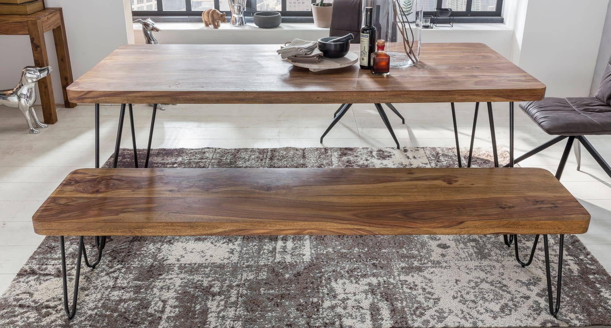 38504-WOHNLING-Esszimmer-Sitzbank-BAGLI-Massiv-Ho_3 Esszimmer Sitzbank BAGLI Massiv-Holz Sheesham 160 x 45 x 40 cm Holz-Bank Natur-Produkt Küchenbank im Landhaus-Stil