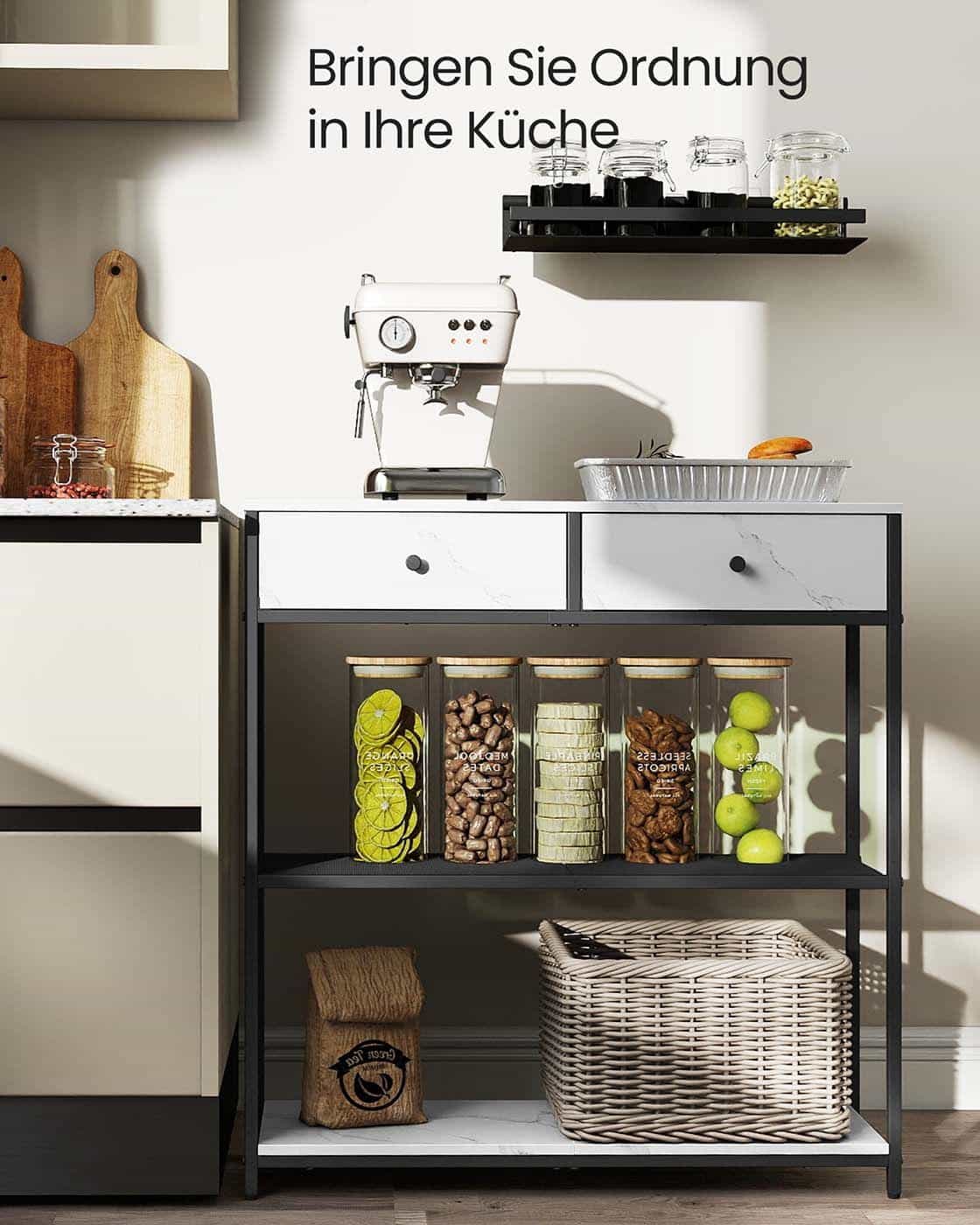 Schmaler Konsolentisch mit zwei Stoffschubladen