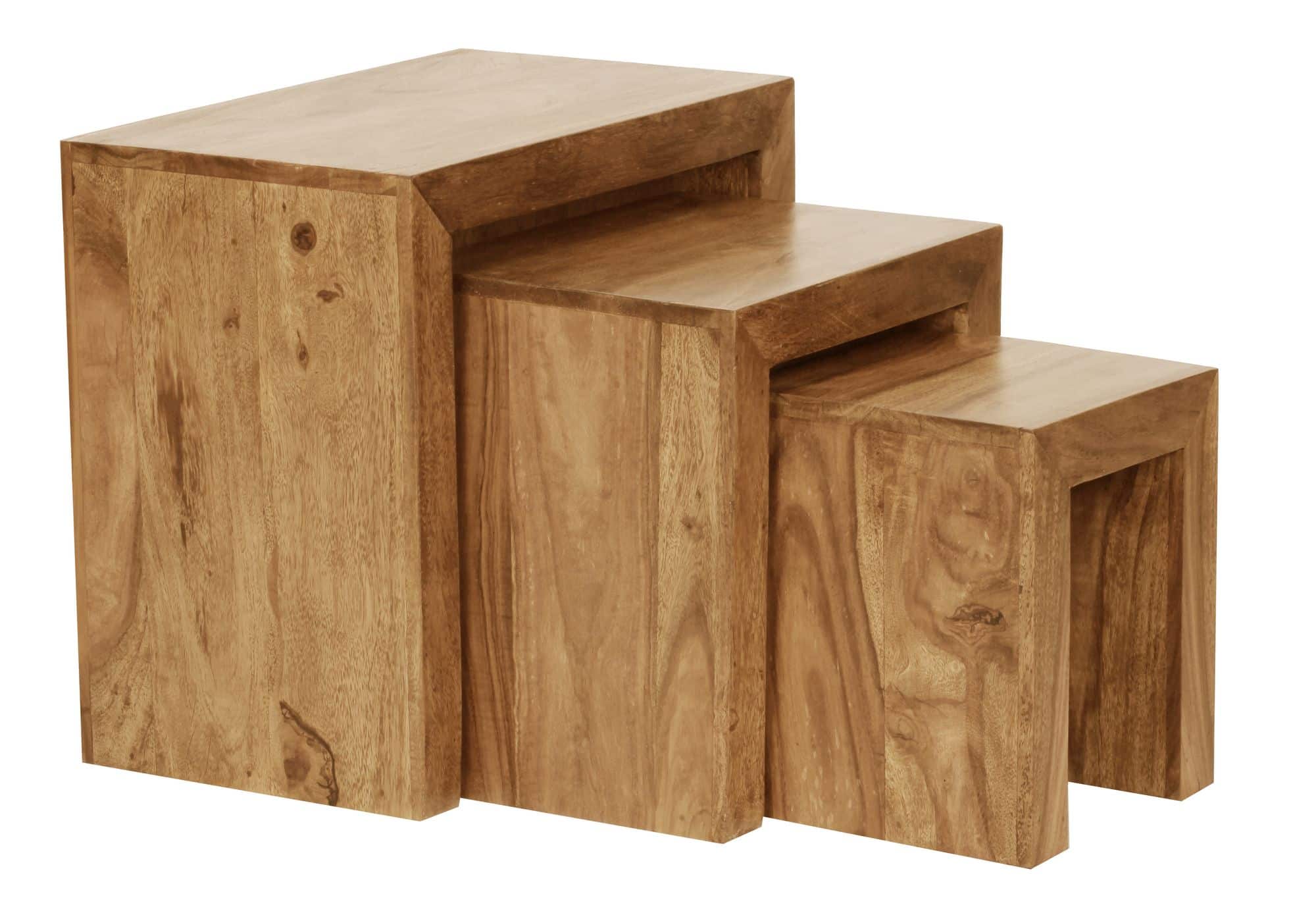 3er Set Satztisch MUMBAI Massiv-Holz Akazie Wohnzimmer-Tisch Landhaus-Stil Beistelltisch dunkel-braun Naturholz 3er Set Satztisch MUMBAI Massiv-Holz Akazie Wohnzimmer-Tisch Landhaus-Stil Beistelltisch dunkel-braun Naturholz