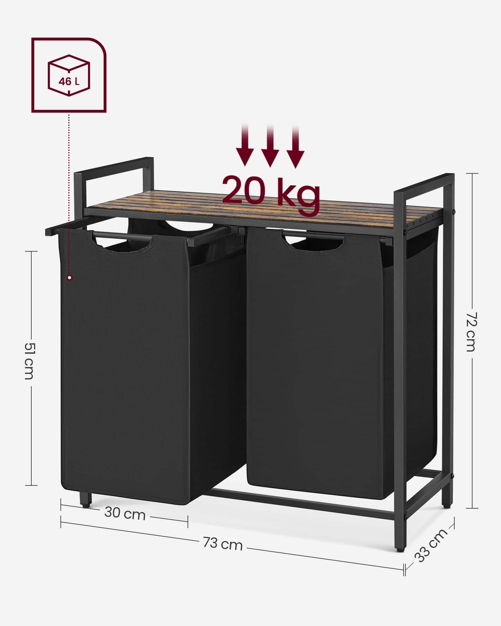 Wäschekorb mit ausziehbaren Wäschesäcken-B34BLH201B01 Wäschekorb mit ausziehbaren Wäschesäcken-B34BLH201B01