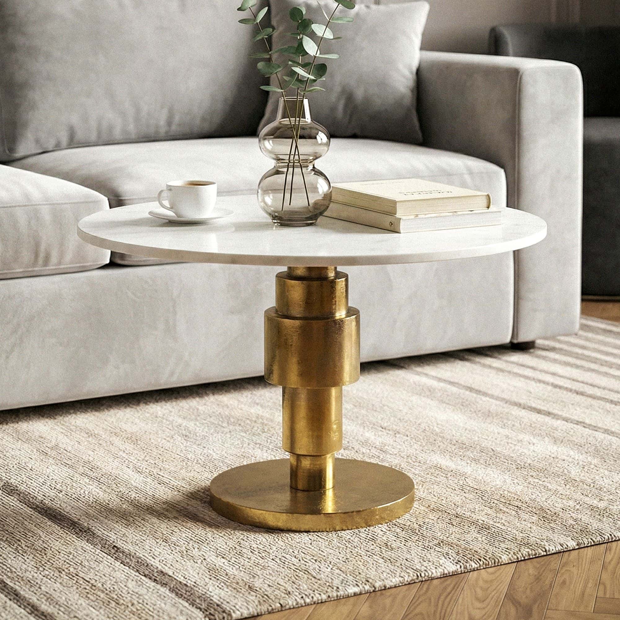 Couchtisch Gold 60cm mit weißer Marmor Tischplatte - Wohnzimmertisch rund - Sofatisch Alu modern - Beistelltisch Aluminium - Design Tisch Wohnzimmer Metallgestell Handmade Couchtisch Gold 60cm mit weißer Marmor Tischplatte - Wohnzimmertisch rund - Sofatisch Alu modern - Beistelltisch Aluminium - Design Tisch Wohnzimmer Metallgestell Handmade