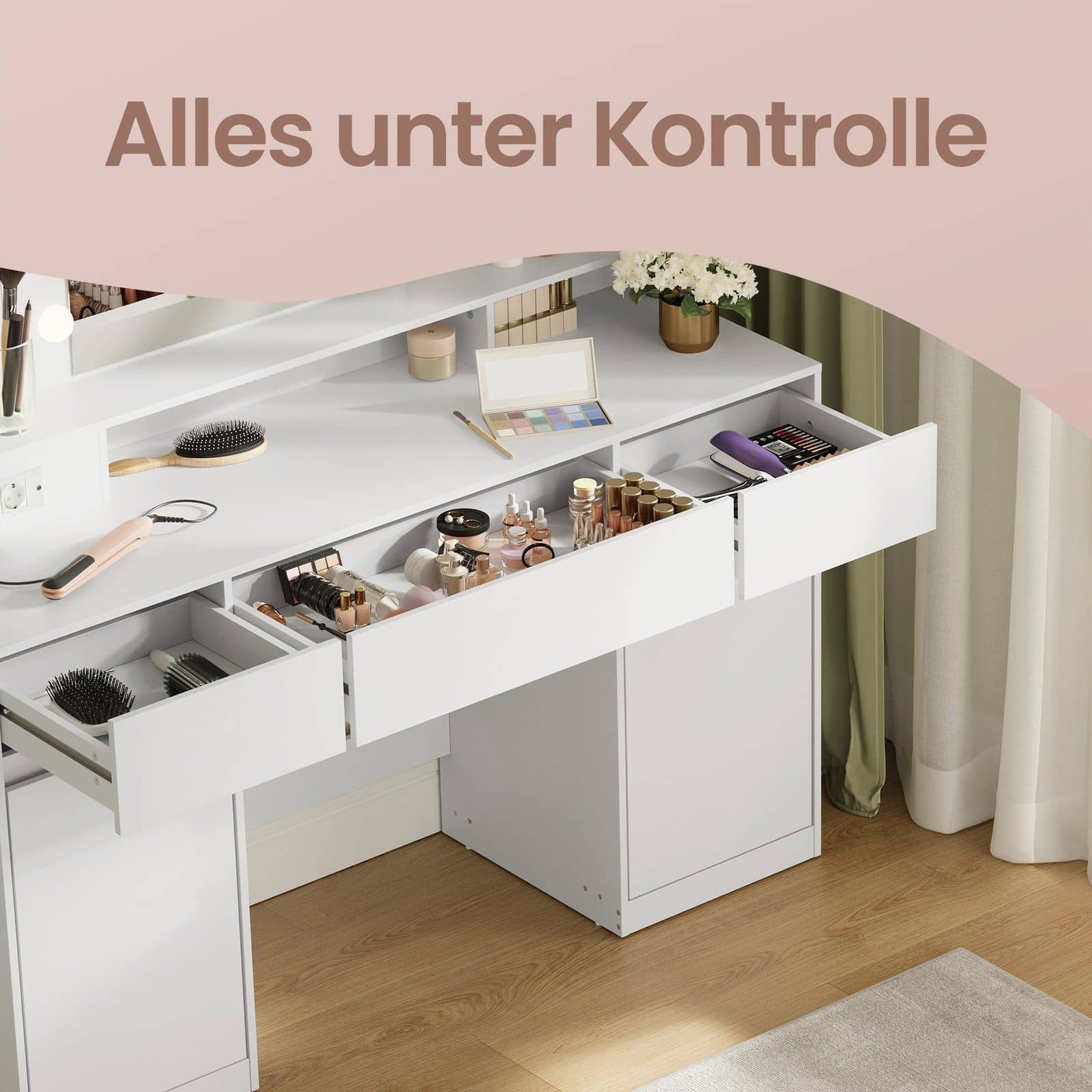 Schminkkommode, mit Spiegel und Beleuchtung, Ladestation