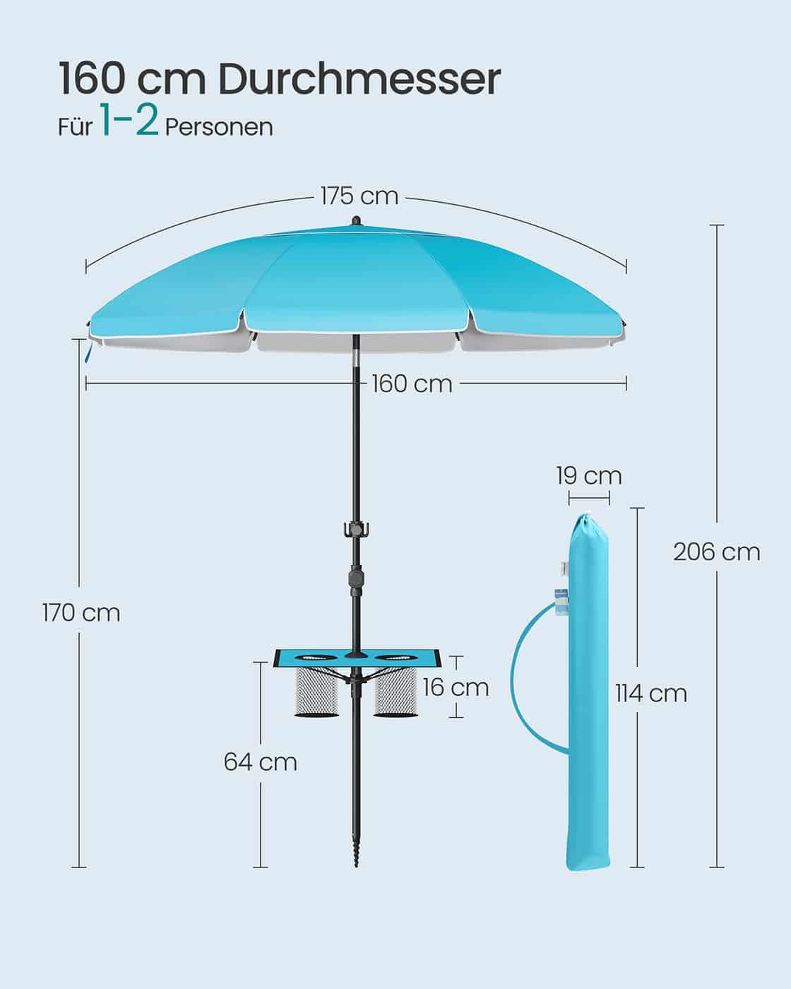 Sonnenschirm UPF 50+ beidseitig um 30° knickbar ohne Ständer Sonnenschirm UPF 50+ beidseitig um 30° knickbar ohne Ständer