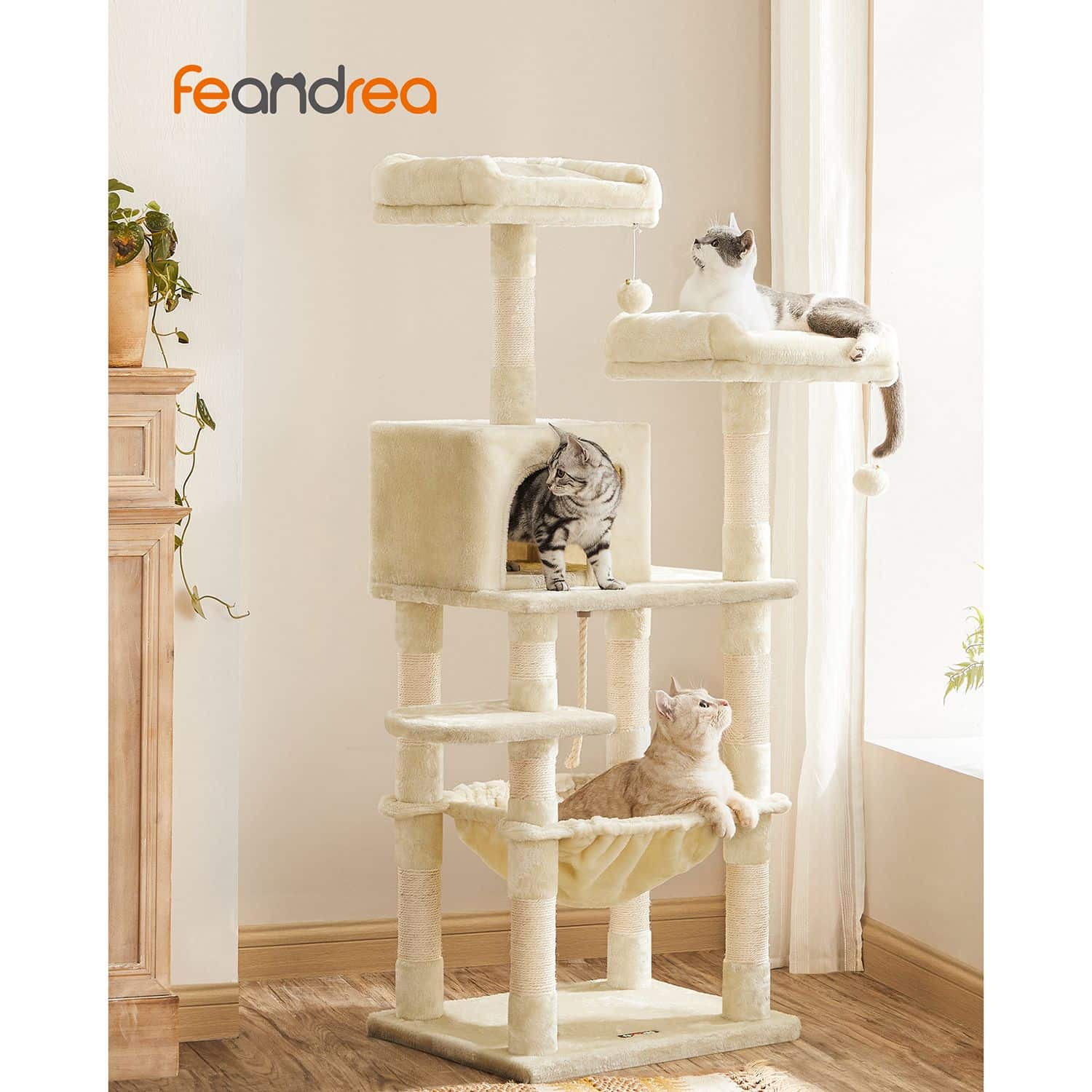 Kratzbaum mit Hängematte 143 cm Beige-B34PCT15BE Kratzbaum mit Hängematte 143 cm Beige-B34PCT15BE