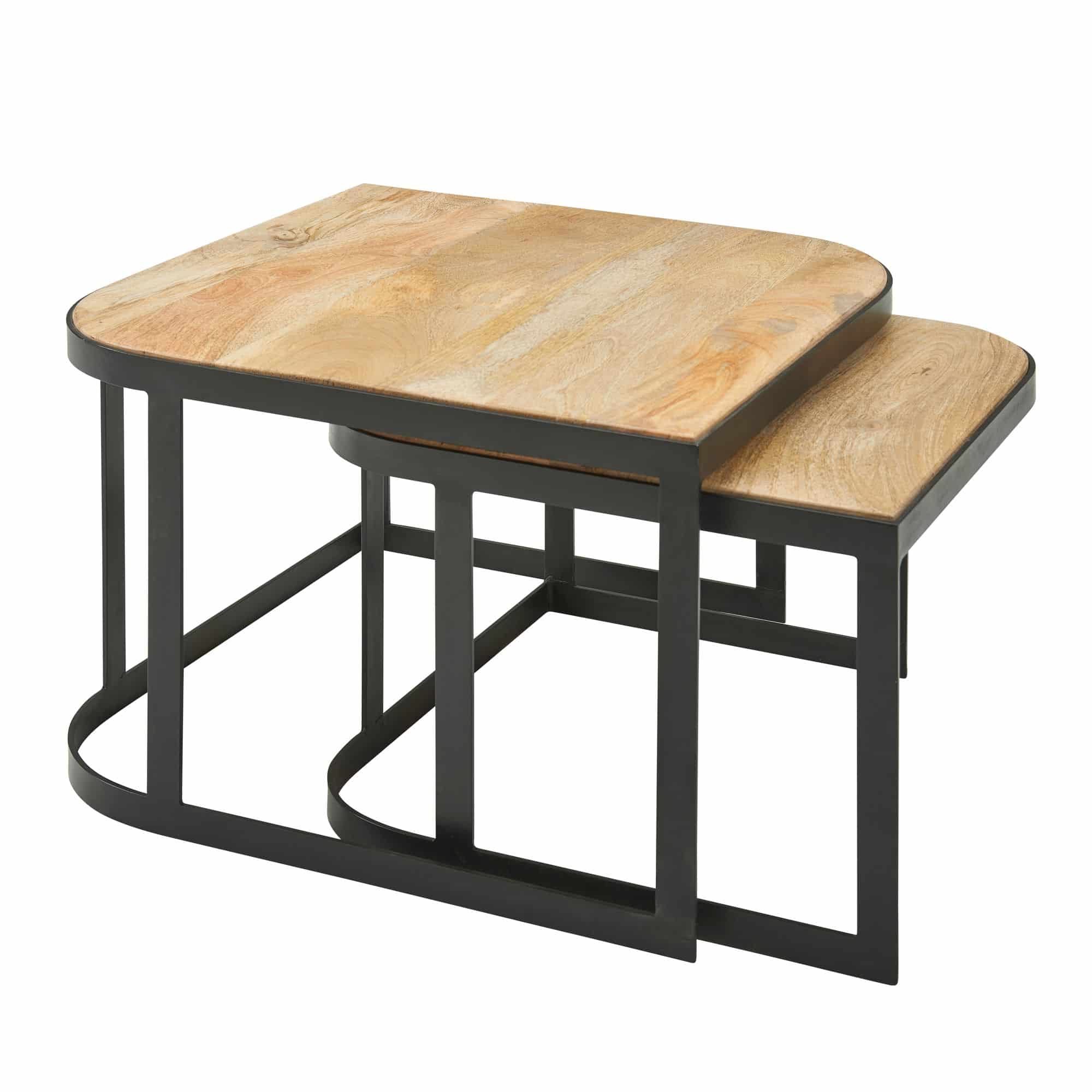 Couchtisch 2er Set Mango Massivholz / Metall Wohnzimmertisch Hell Couchtisch 2er Set Mango Massivholz / Metall Wohnzimmertisch Hell