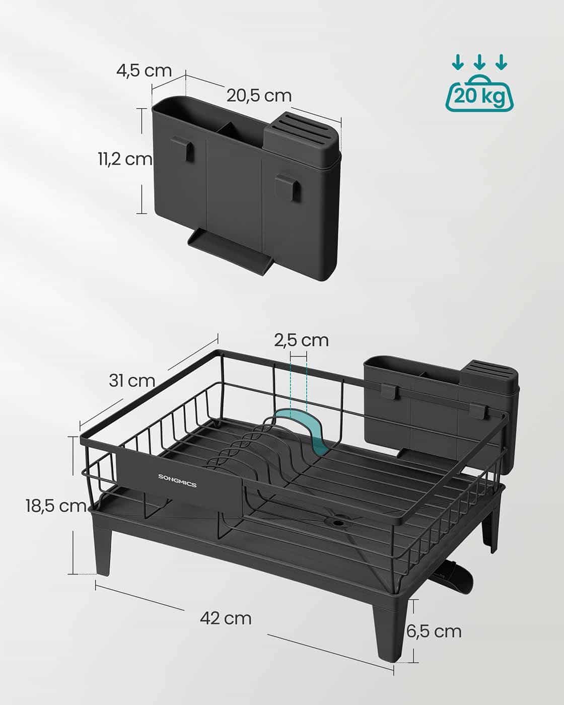 Geschirr-Abtropfgestell mit Auffangschale und Besteckhalter tintenschwarz