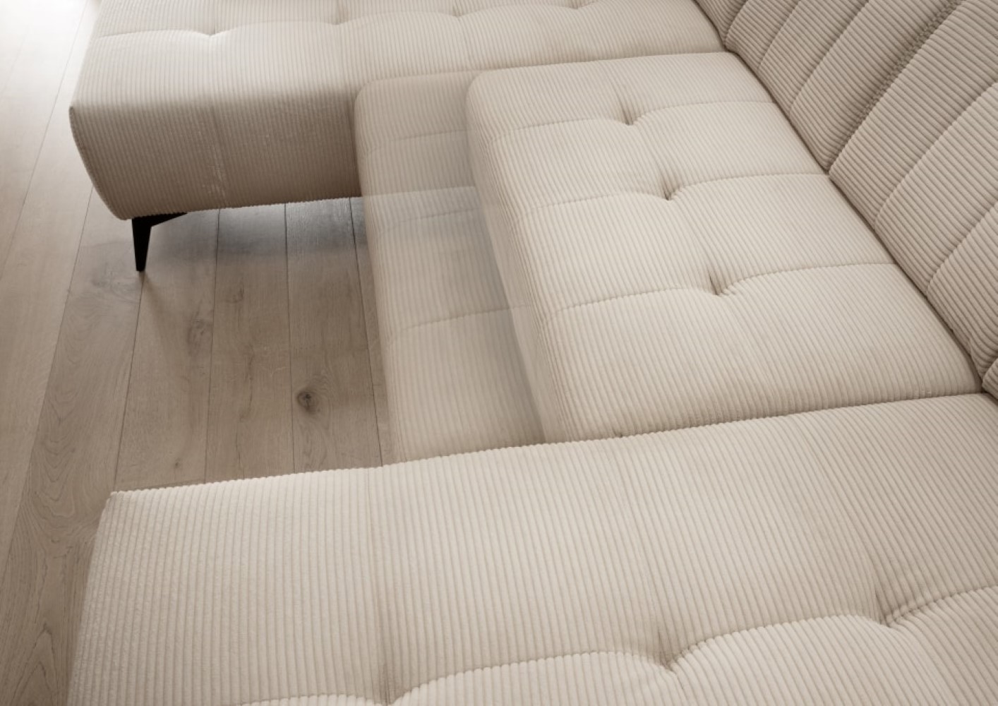 Cord Wohnlandschaft beige mit Elektrofunktion - Sano Cord Wohnlandschaft beige mit Elektrofunktion - Sano