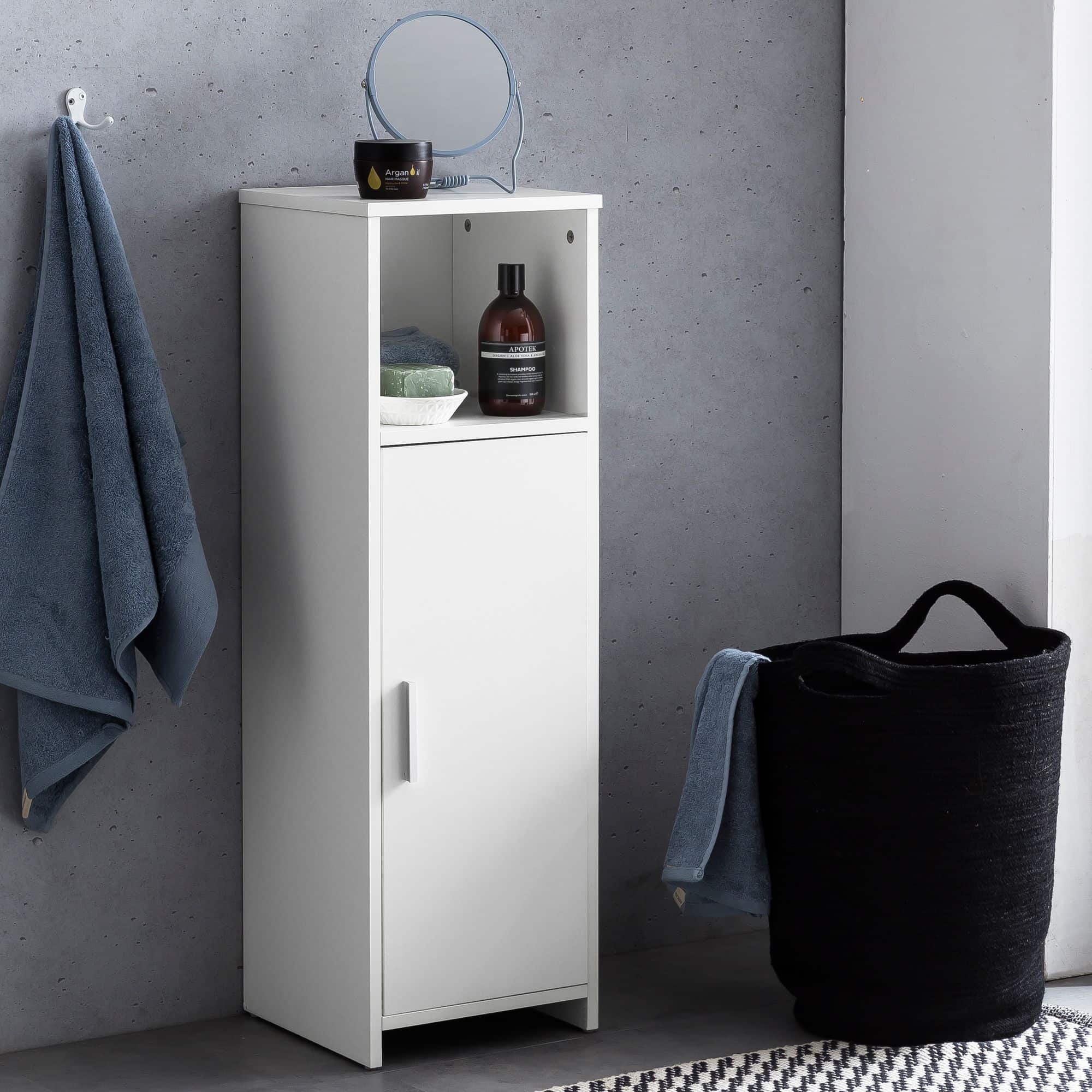 47558-WOHNLING-Badschrank-BUBBLE-30x30x95-cm-Weis_1 Badschrank 30 x 95,5 x 30 cm weiß Holz mit Tür und Ablagefach