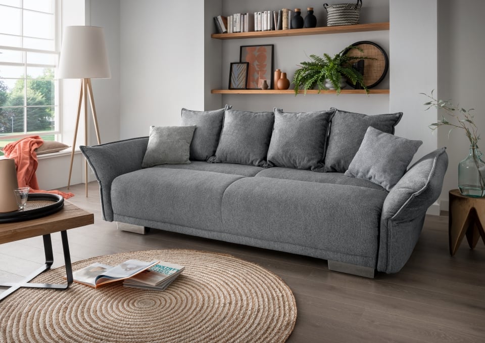 Benformato_Pera_4FAFBK_9751_ZK_9752-1 Elegantes Graues Big Sofa 'Pera' mit Schlaffunktion und Bettkasten