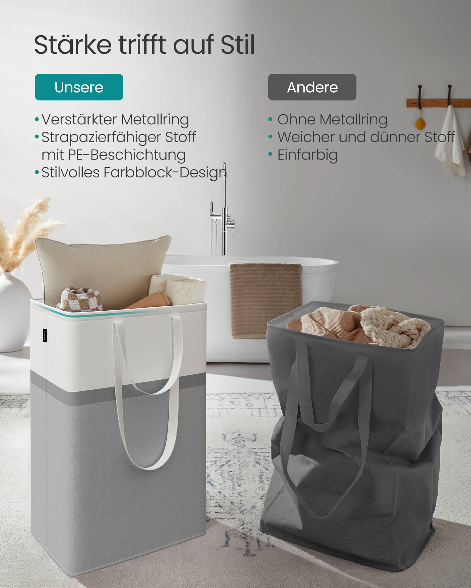 Wäschekorb 2er Set 75 L mit Griffen taubengrau Wäschekorb 2er Set 75 L mit Griffen taubengrau