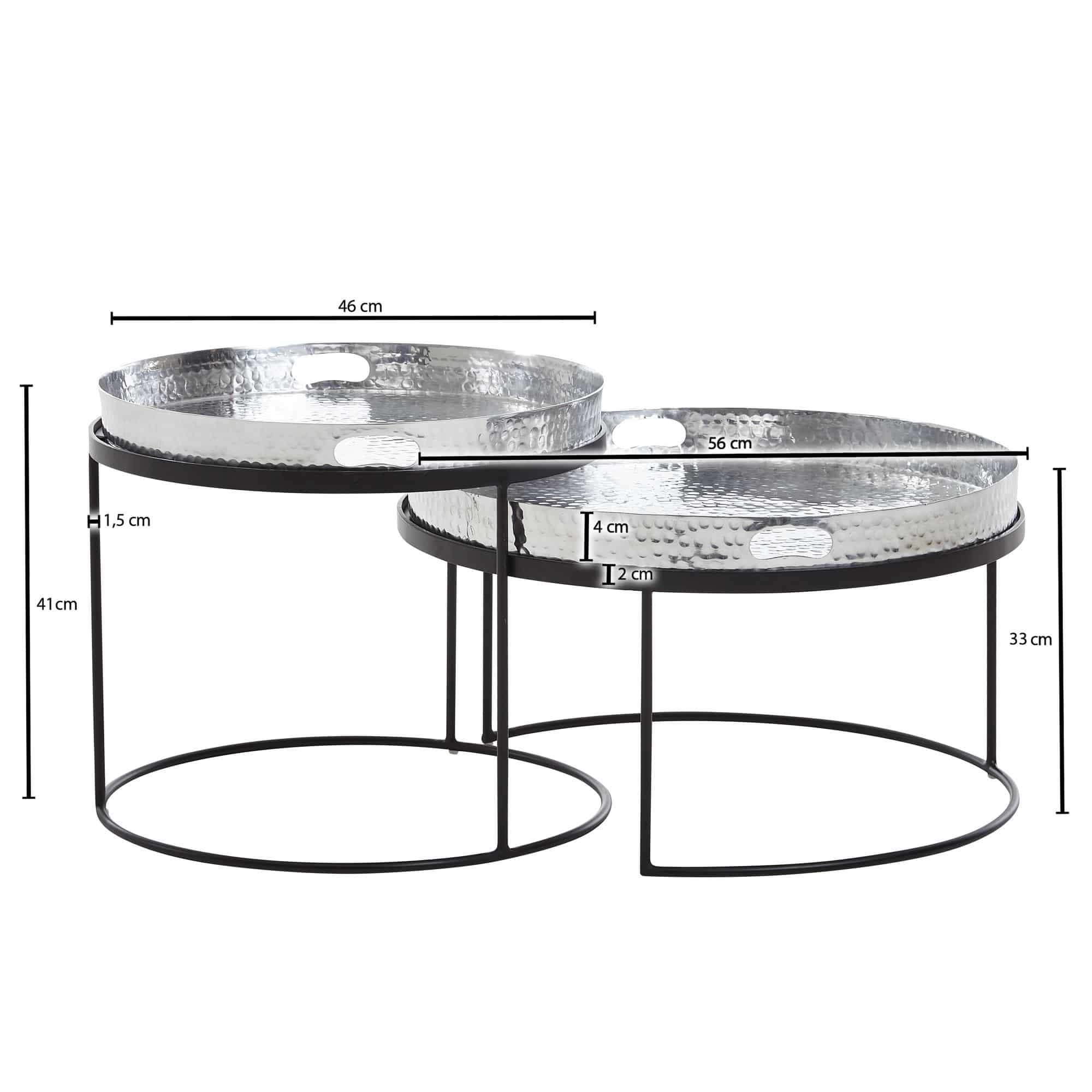 63457-WOHNLING-Couchtisch-2er-Set-Silber-schwarz-WL6-462-WL6-462_1PJtPWRiUlKlsP Couchtisch 2er Set Silber / Schwarz Metall Hammerschlag Satztisch Rund