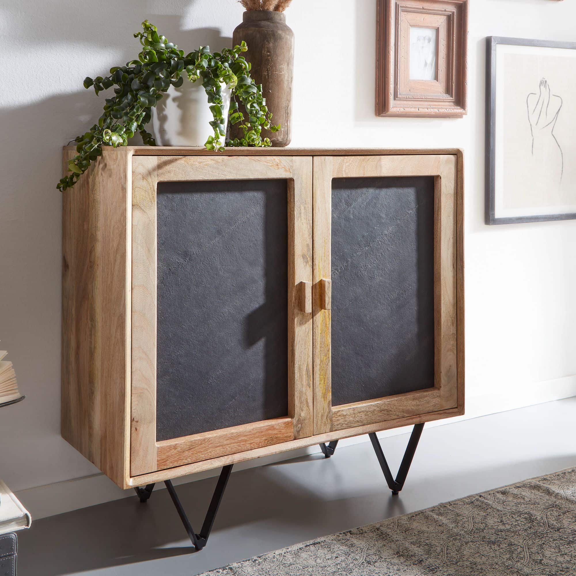 67853-Wohnling-Sideboard-80x35x75-cm-Mango-Holz-WL6-583-WL6-583_3 Sideboard 80x75x35 cm Mango Massivholz / Stein Anrichte Braun