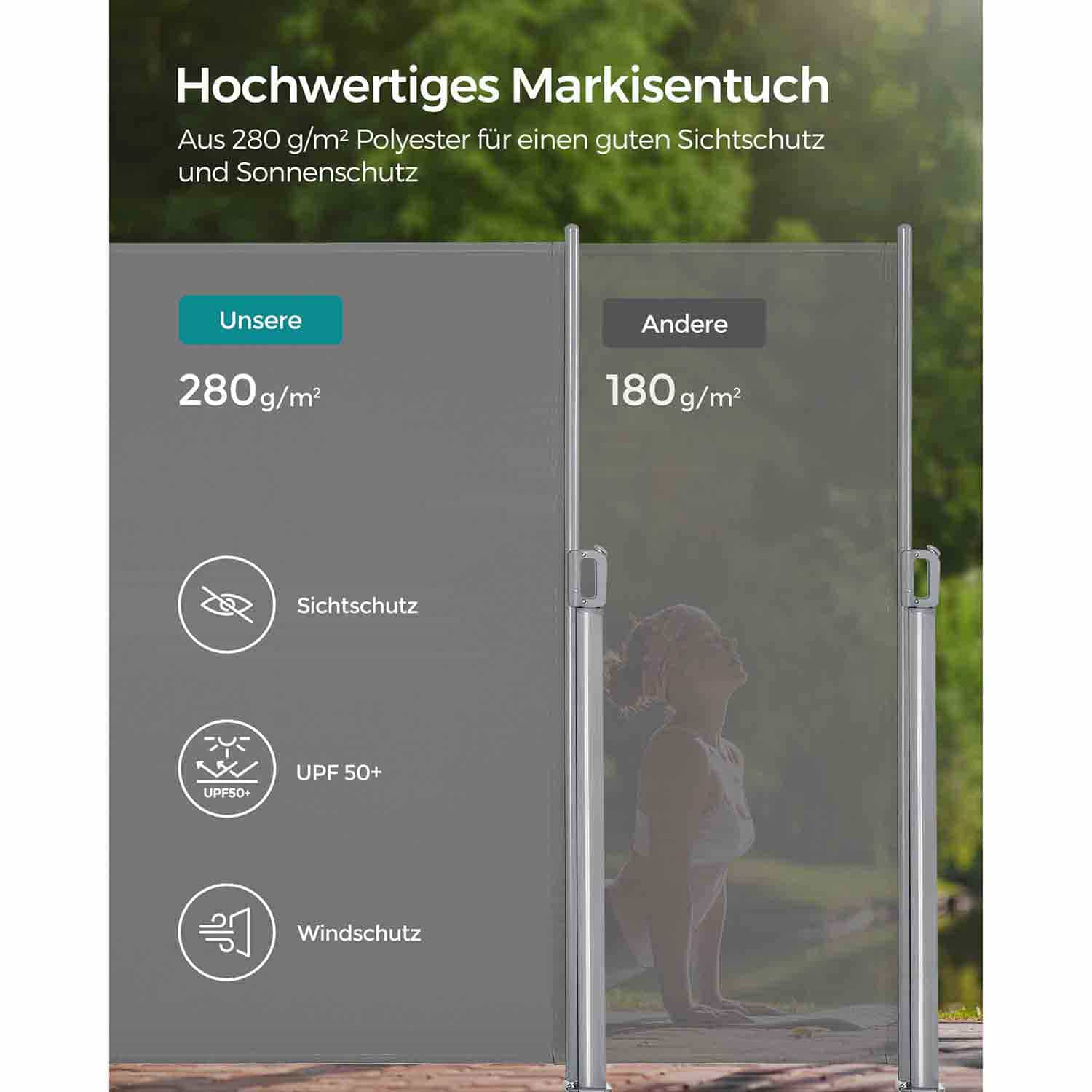 Seitenmarkise ausziehbar 160 x 400 cm für Balkon