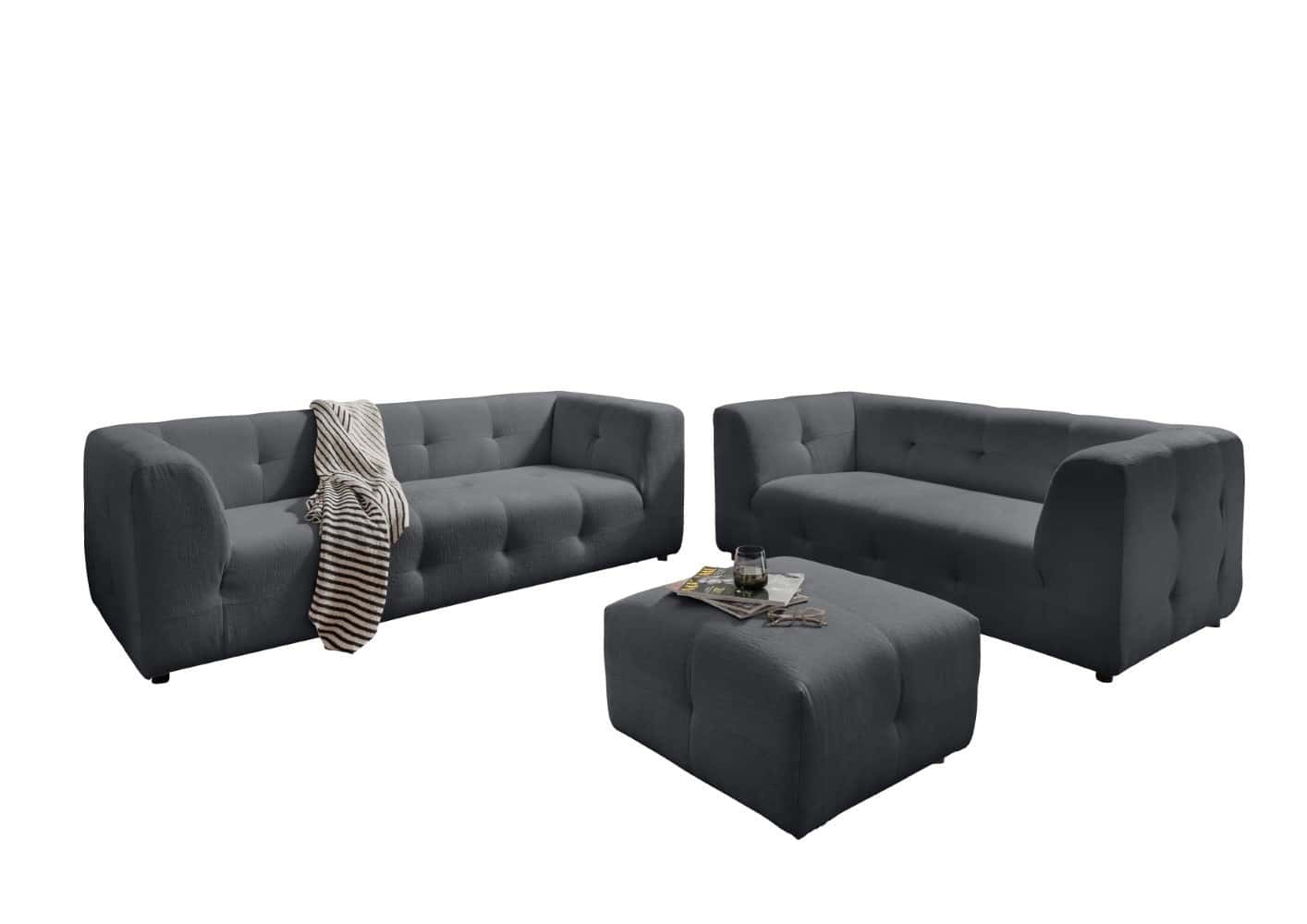 Sofa Set Velice 2,5er+2er+Hocker Benformato | Nero