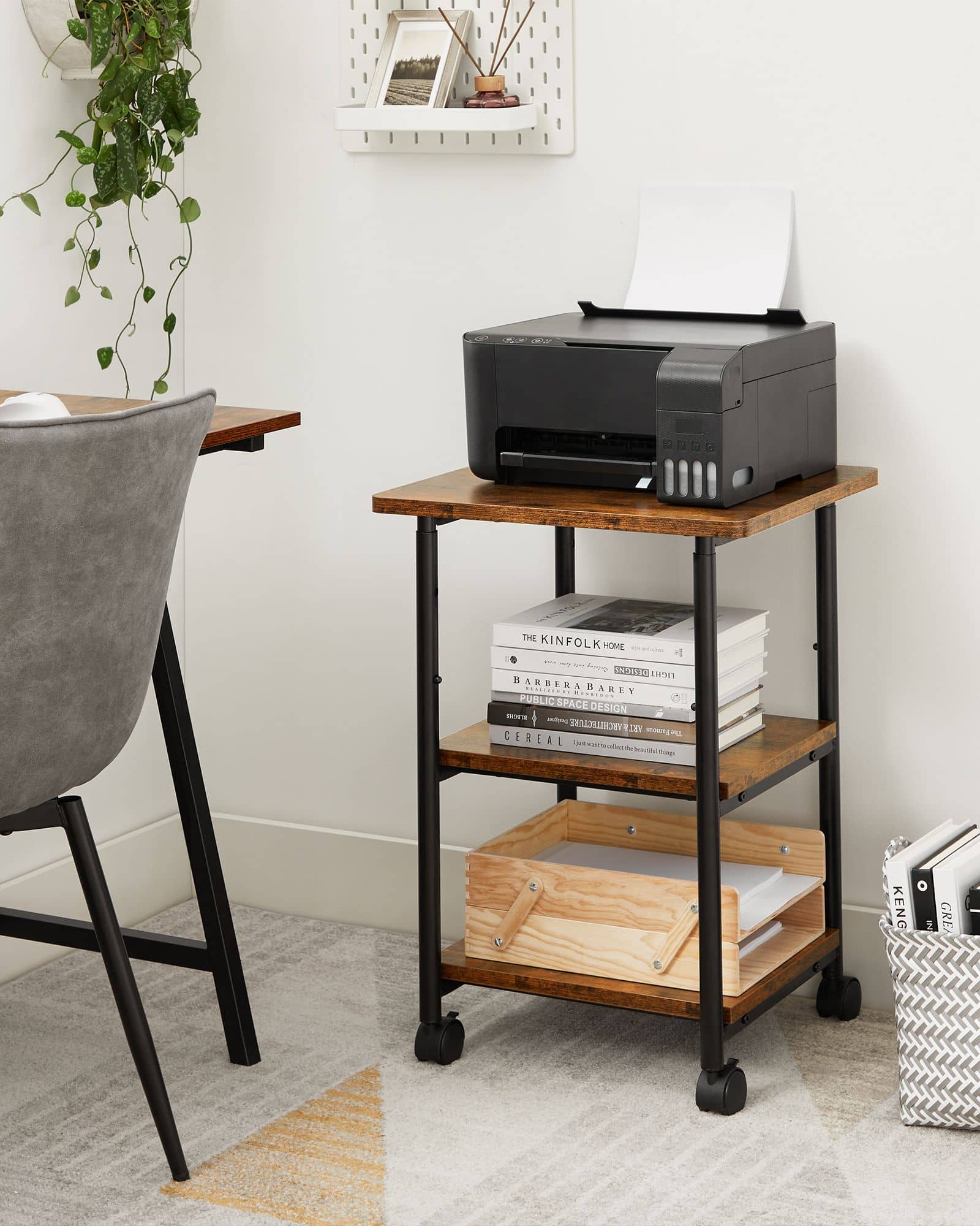 Druckertisch mit 3 Ebenen und Rädern Druckertisch mit 3 Ebenen und Rädern