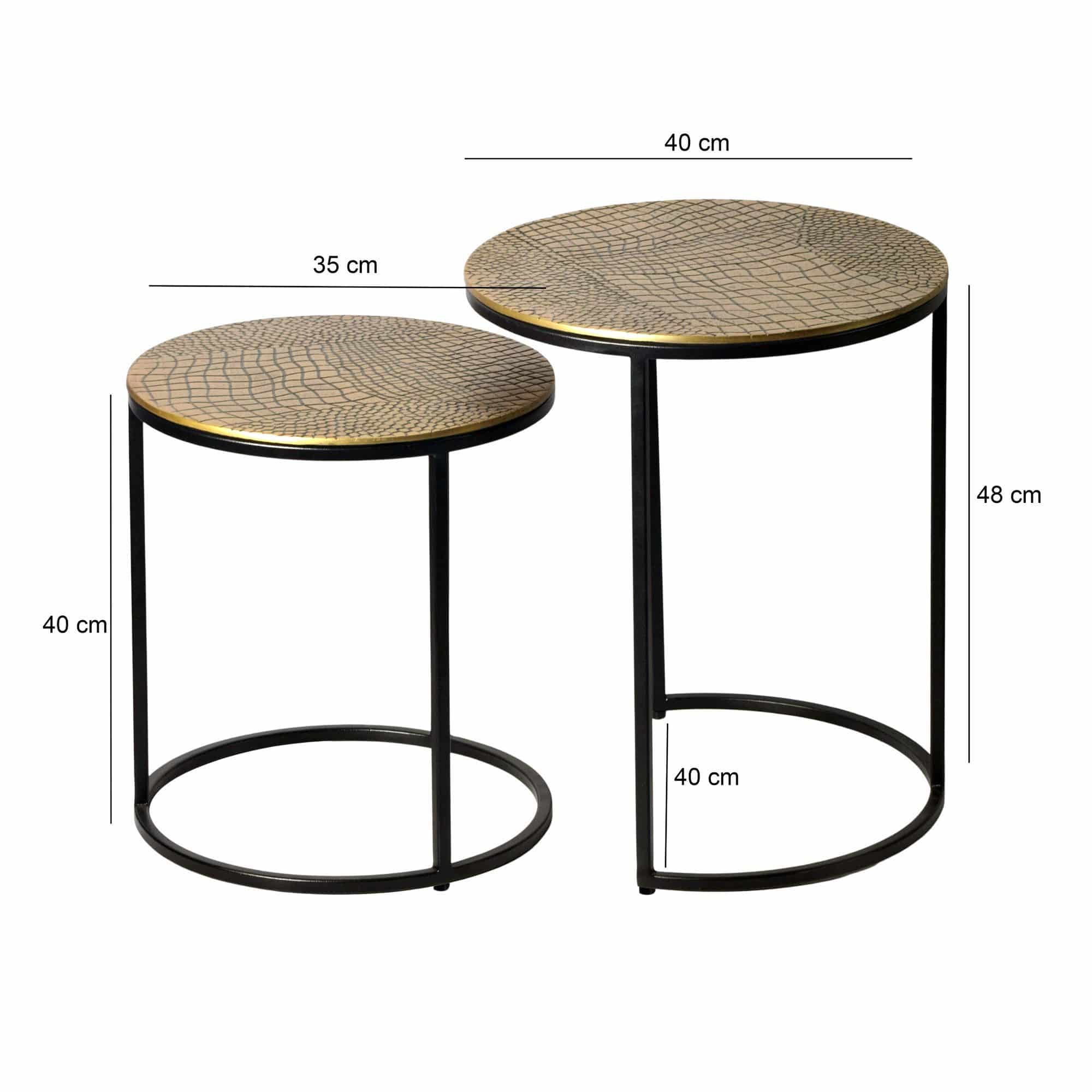 Satztisch Metall 2er Set rund gold - Beistelltisch Aluminium Tischplatten mit Muster - Design Couchtisch Anstelltisch modern Eisen Gestell - Dekotisch Wohnzimmertisch Handmade Satztisch Metall 2er Set rund gold - Beistelltisch Aluminium Tischplatten mit Muster - Design Couchtisch Anstelltisch modern Eisen Gestell - Dekotisch Wohnzimmertisch Handmade