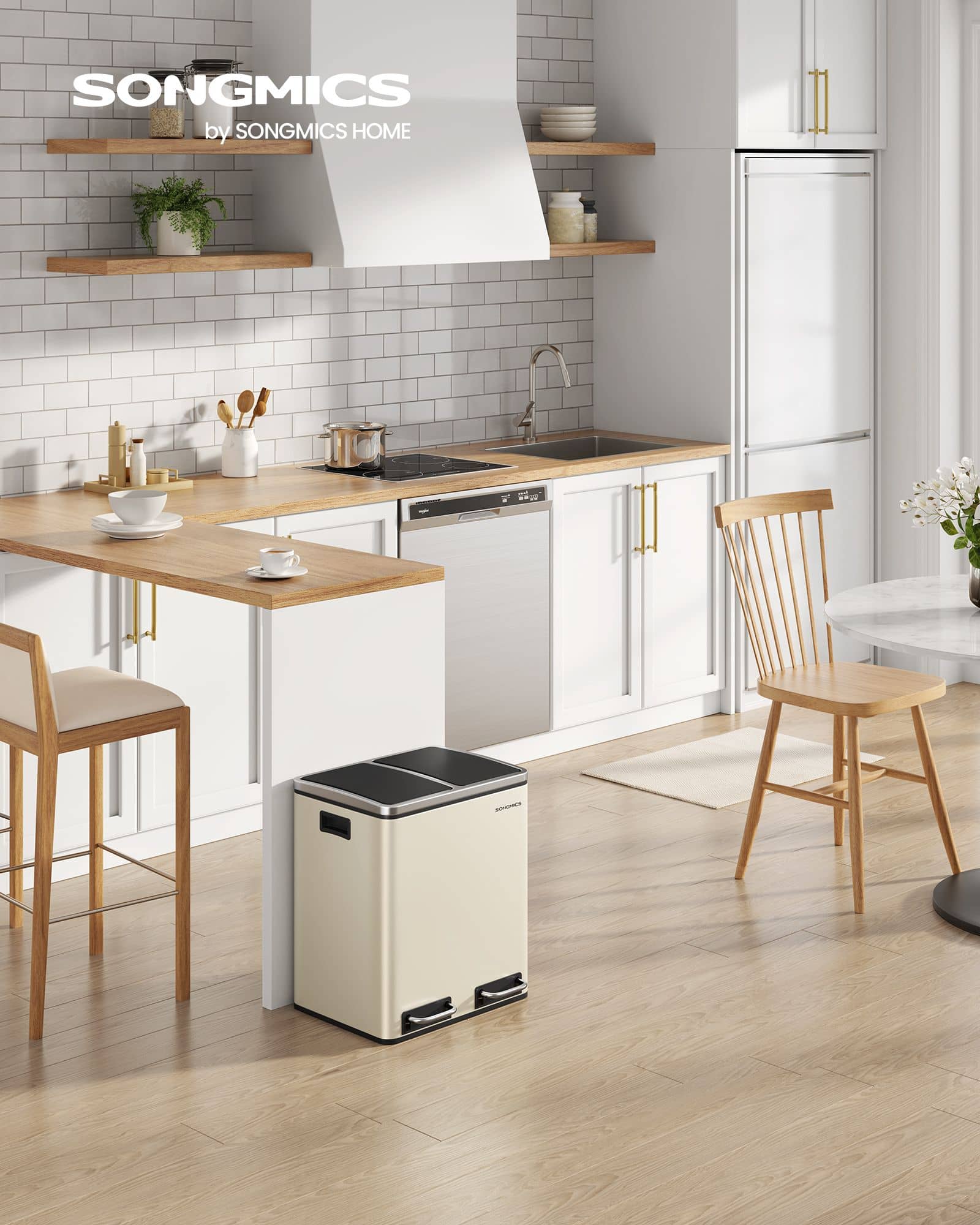 Mülltrennsystem 3 Fächer 3 x 18 L mit Deckel sandbeige-tintenschwarz-LTB30A02 Mülltrennsystem 3 Fächer 3 x 18 L mit Deckel sandbeige-tintenschwarz-LTB30A02