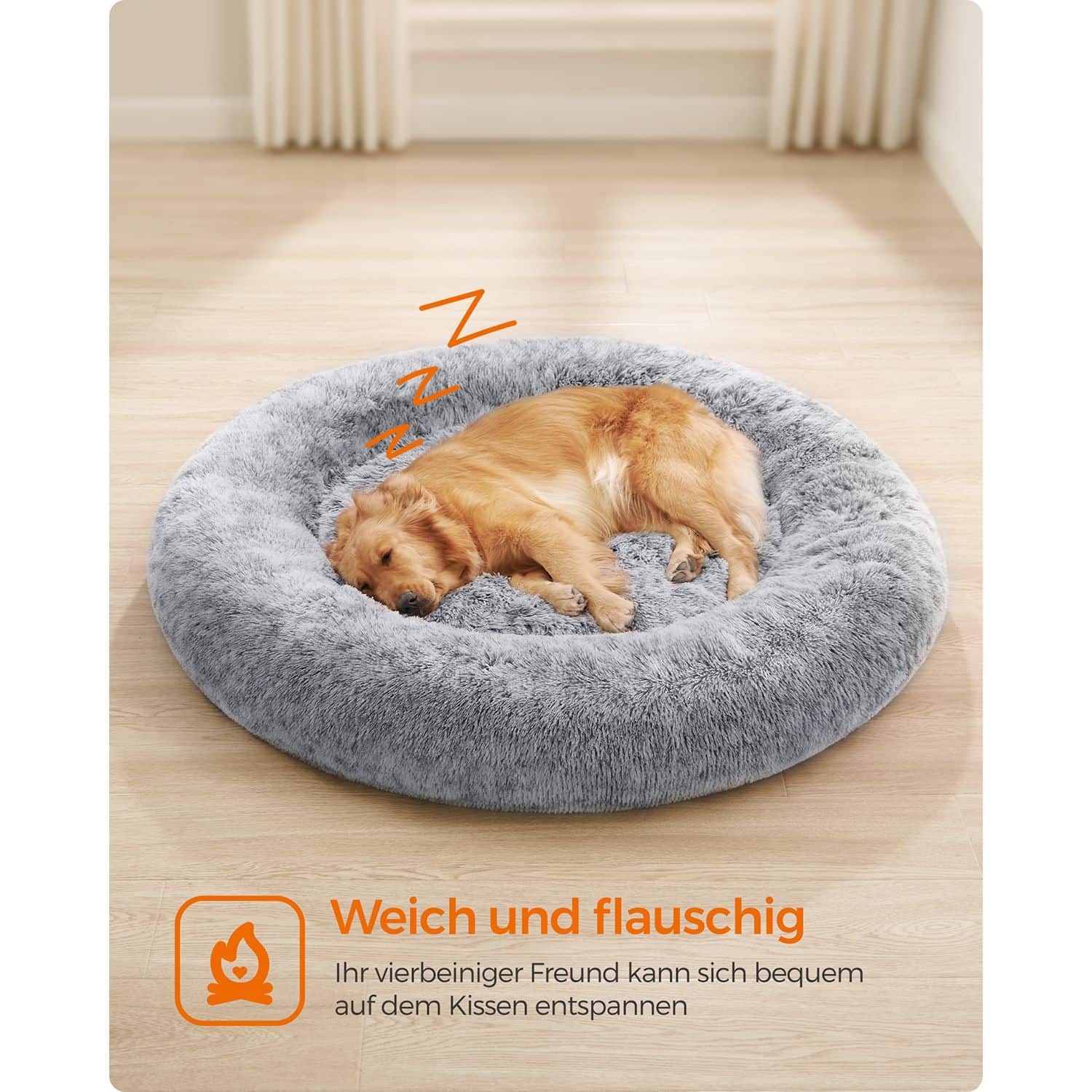 Flauschiges Hundebett Ø 120 cm hellgrau-PGW043G01 Flauschiges Hundebett Ø 120 cm hellgrau-PGW043G01