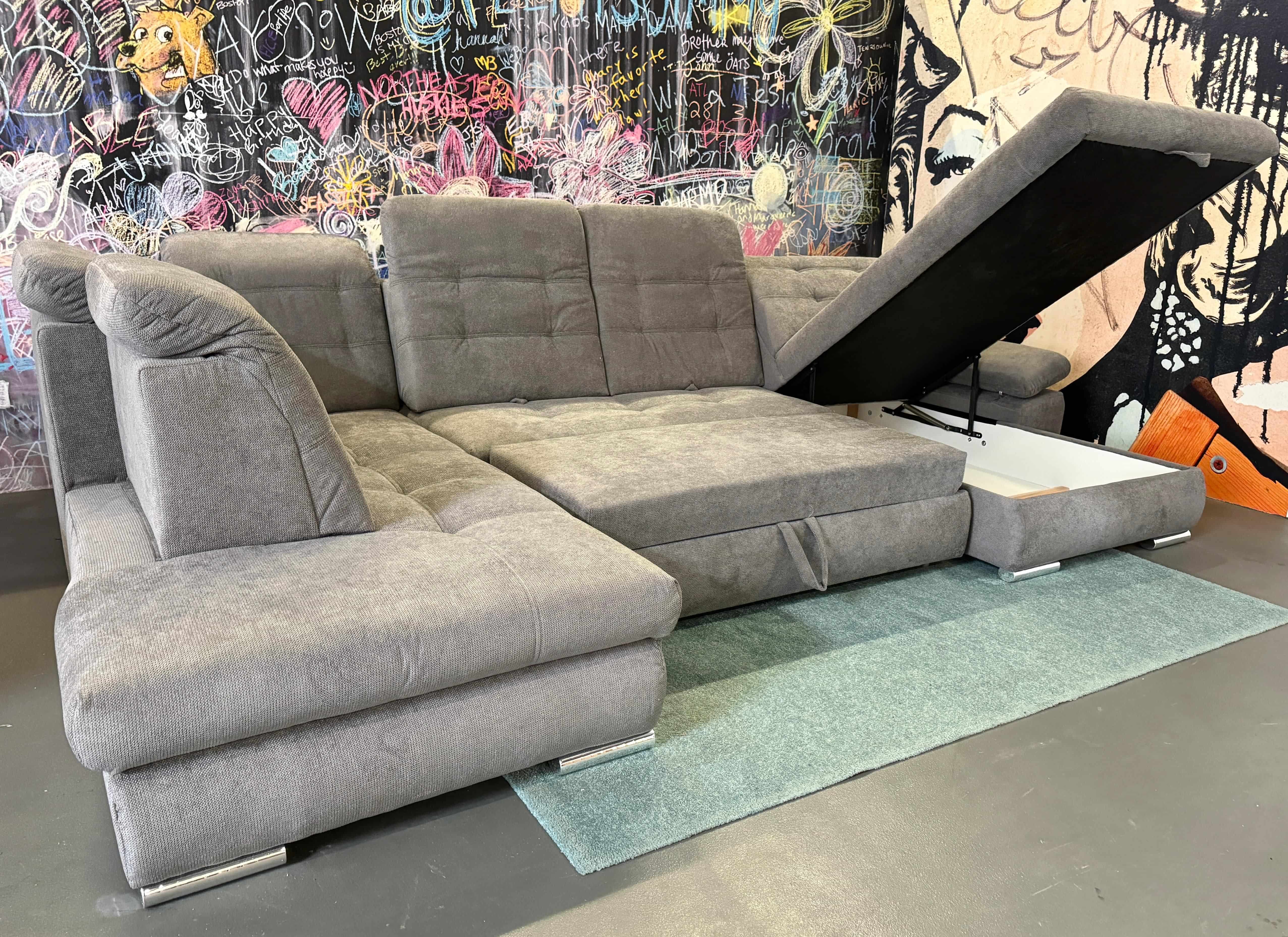 Wohnlandschaft Razor – XXL Sofa mit Schlaffunktion, Bettkasten & verstellbaren Kopflehnen, Grau Wohnlandschaft Razor – XXL Sofa mit Schlaffunktion, Bettkasten & verstellbaren Kopflehnen, Grau