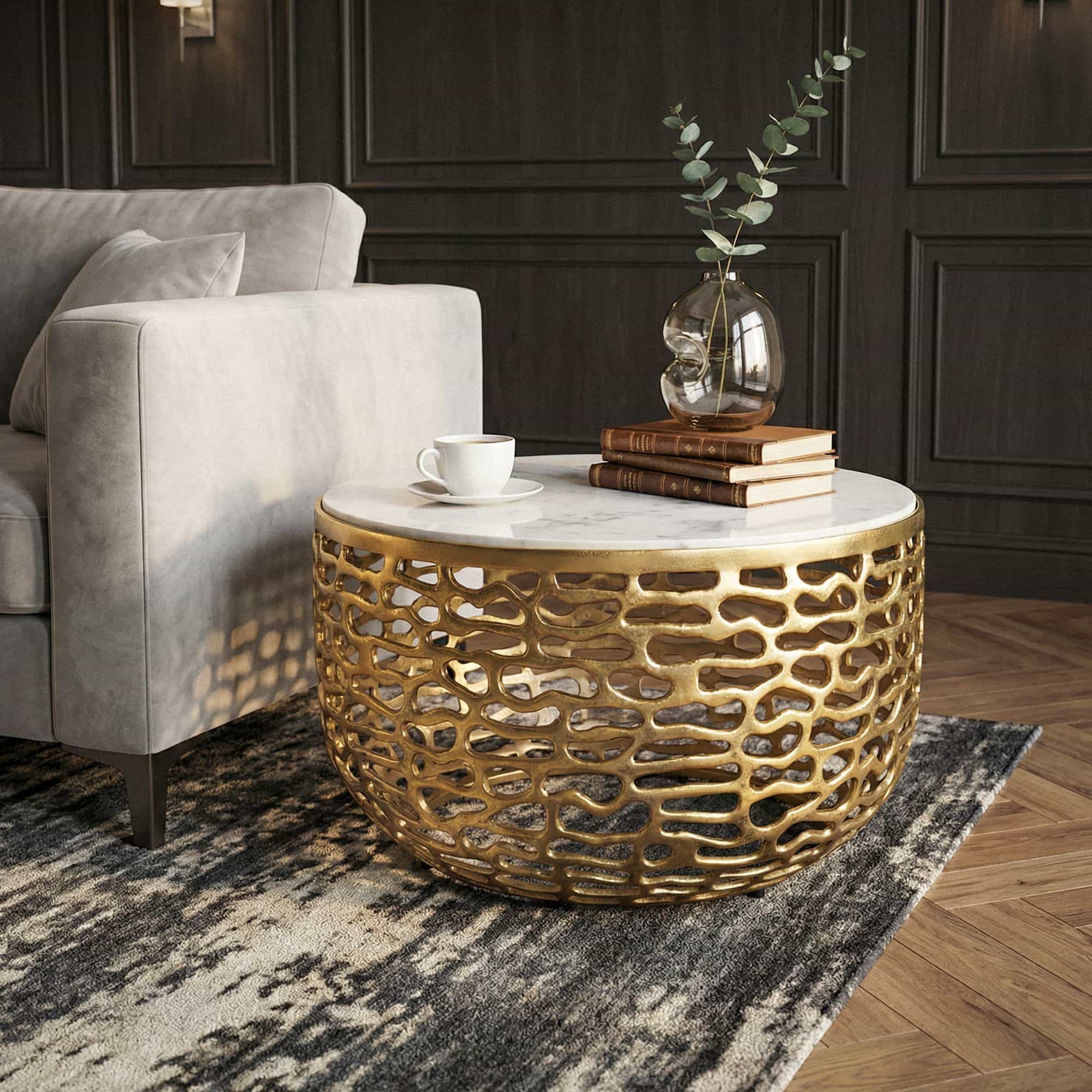 Design Metall Couchtisch Gold mit weißer Marmor Tischplatte 60 cm rund - Aluminium Wohnzimmertisch Modern - Loungetisch Alu Beistelltisch Wohnzimmer Handmade Design Metall Couchtisch Gold mit weißer Marmor Tischplatte 60 cm rund - Aluminium Wohnzimmertisch Modern - Loungetisch Alu Beistelltisch Wohnzimmer Handmade