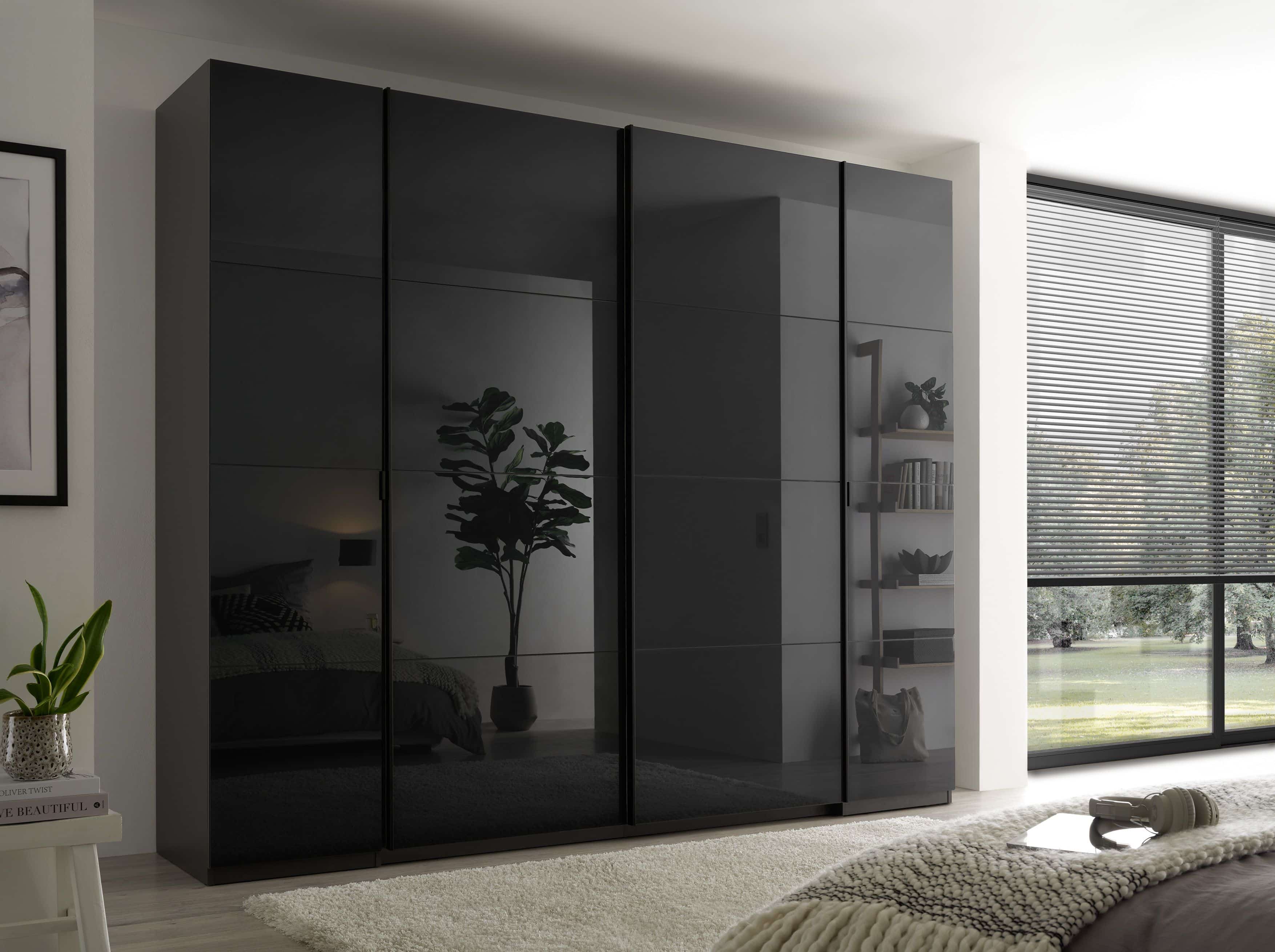 Mufo Kleiderschrank - graphit – moderner Schwebetüren-Schrank mit Drehtüren & Glasfront Mufo Kleiderschrank - graphit – moderner Schwebetüren-Schrank mit Drehtüren & Glasfront