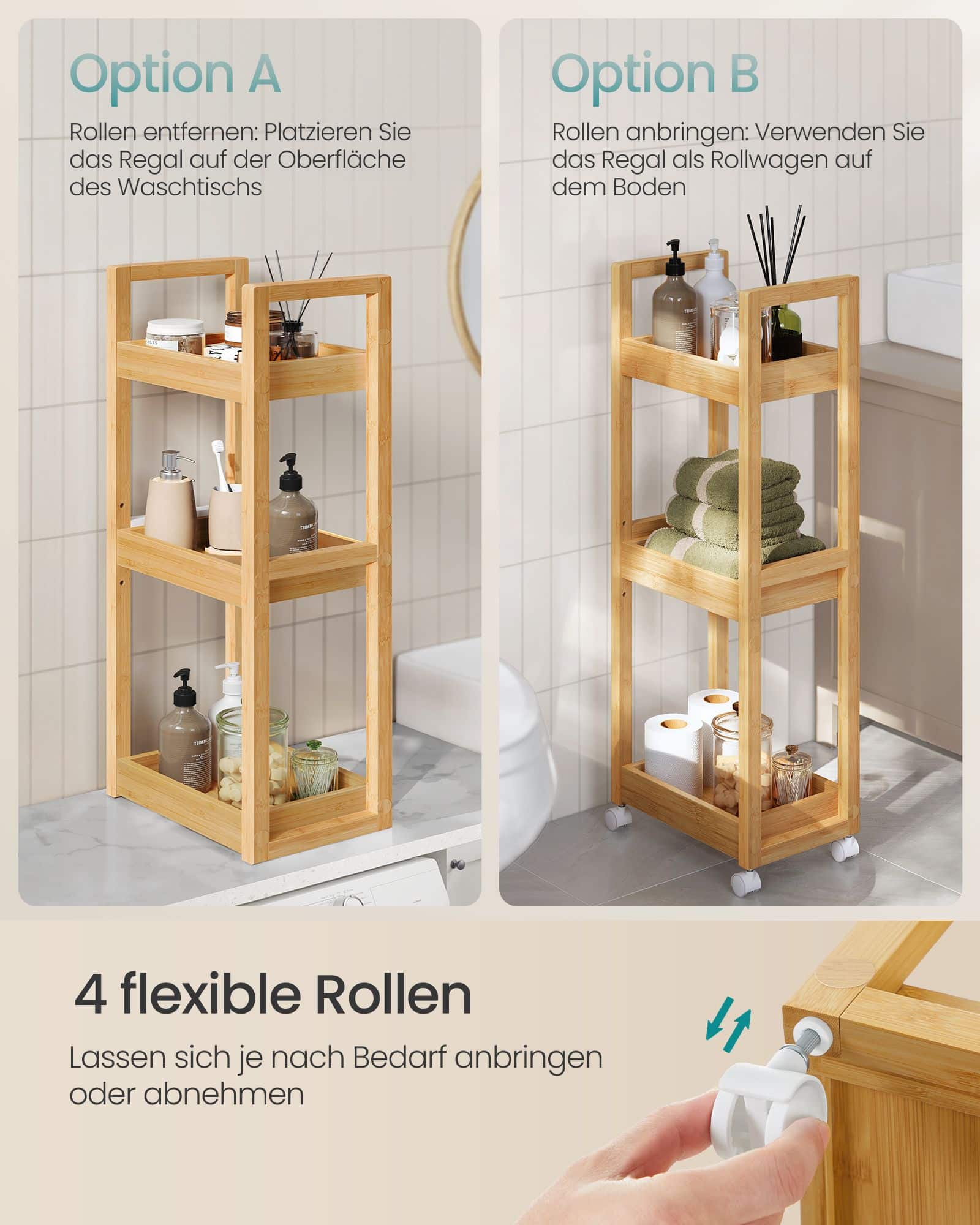 Badezimmerregal mit 3 Ebenen schmal platzsparend Badezimmerregal mit 3 Ebenen schmal platzsparend