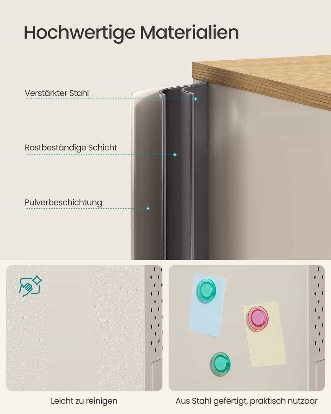 Metallschrank mit verstellbaren Böden und Magnetverschluss Metallschrank mit verstellbaren Böden und Magnetverschluss