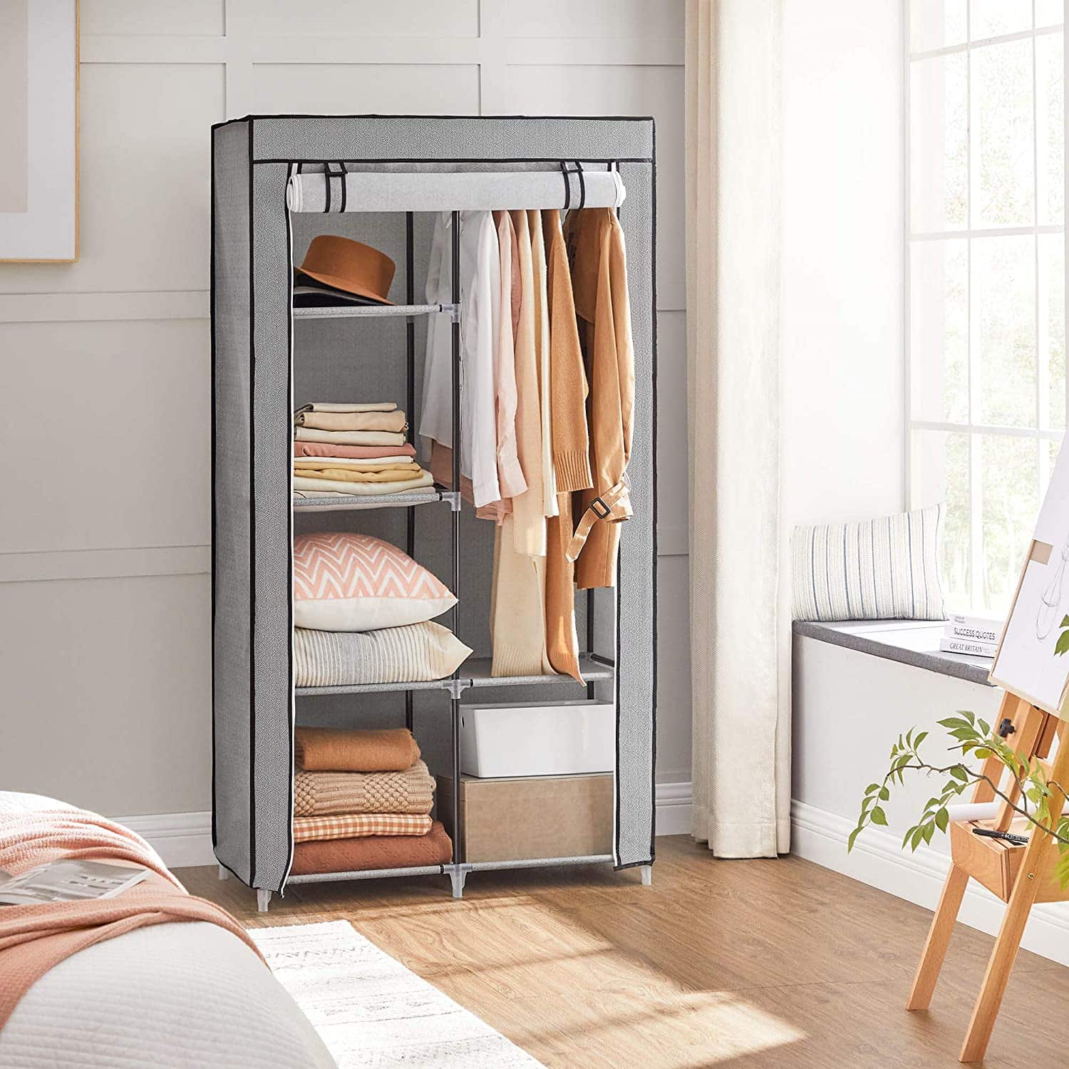 Stoffschrank Metallrohre Grau-RYG084G22 Stoffschrank Metallrohre Grau-RYG084G22