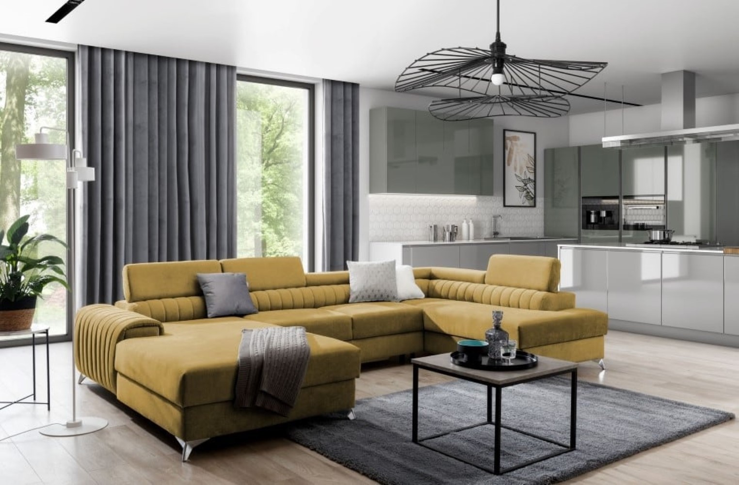 Wohnlandschaft mit Schlaffunktion Lacante und Bettkasten im modernen Design für stilvolles Wohnen Wohnlandschaft mit Schlaffunktion Lacante und Bettkasten im modernen Design für stilvolles Wohnen