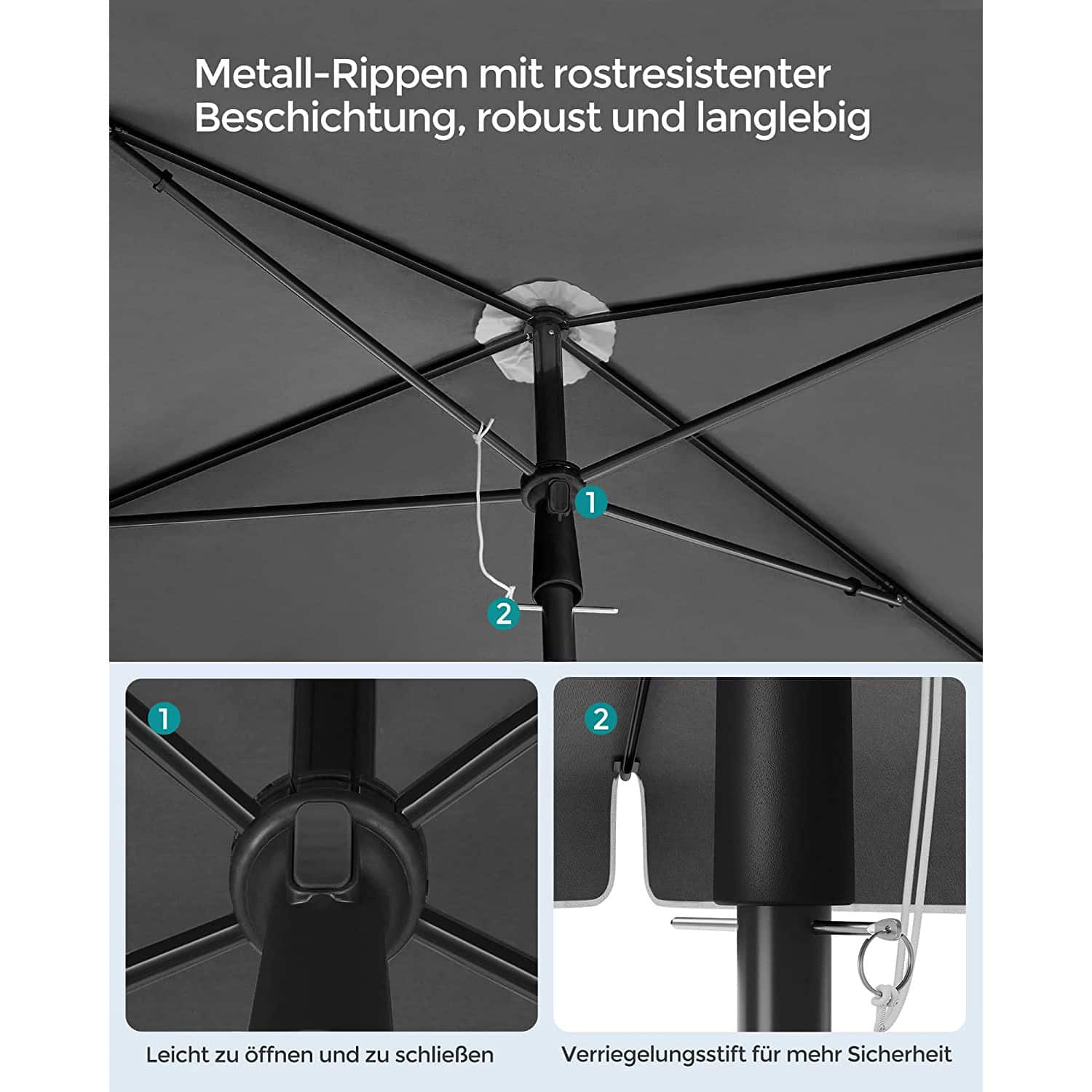 Sonnenschirm 230 x 150 cm höhenverstellbar grau-B34GPU044G01 Sonnenschirm 230 x 150 cm höhenverstellbar grau-B34GPU044G01