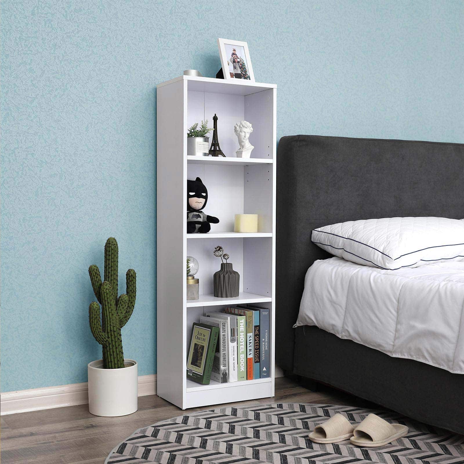 4-Tier-Wooden-Bookcase-LBC104W-4DCr3EzpD9g4HF Schlichtes Bücherregal 4 Fächer Weiß