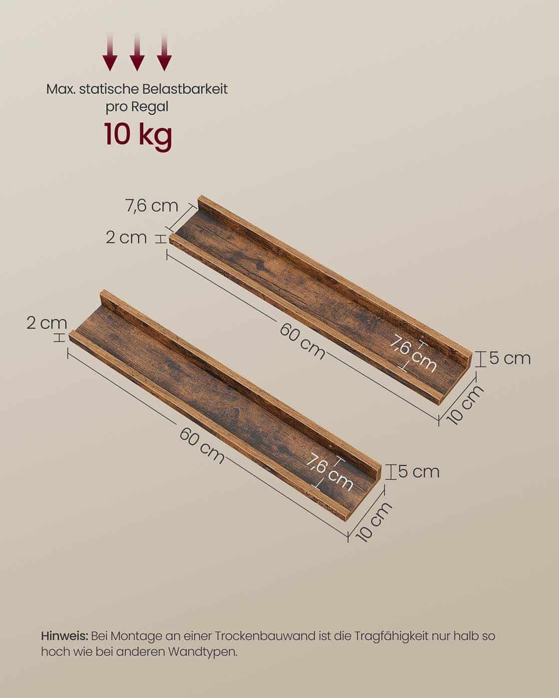 Wandregale 2er Set Vintagebraun