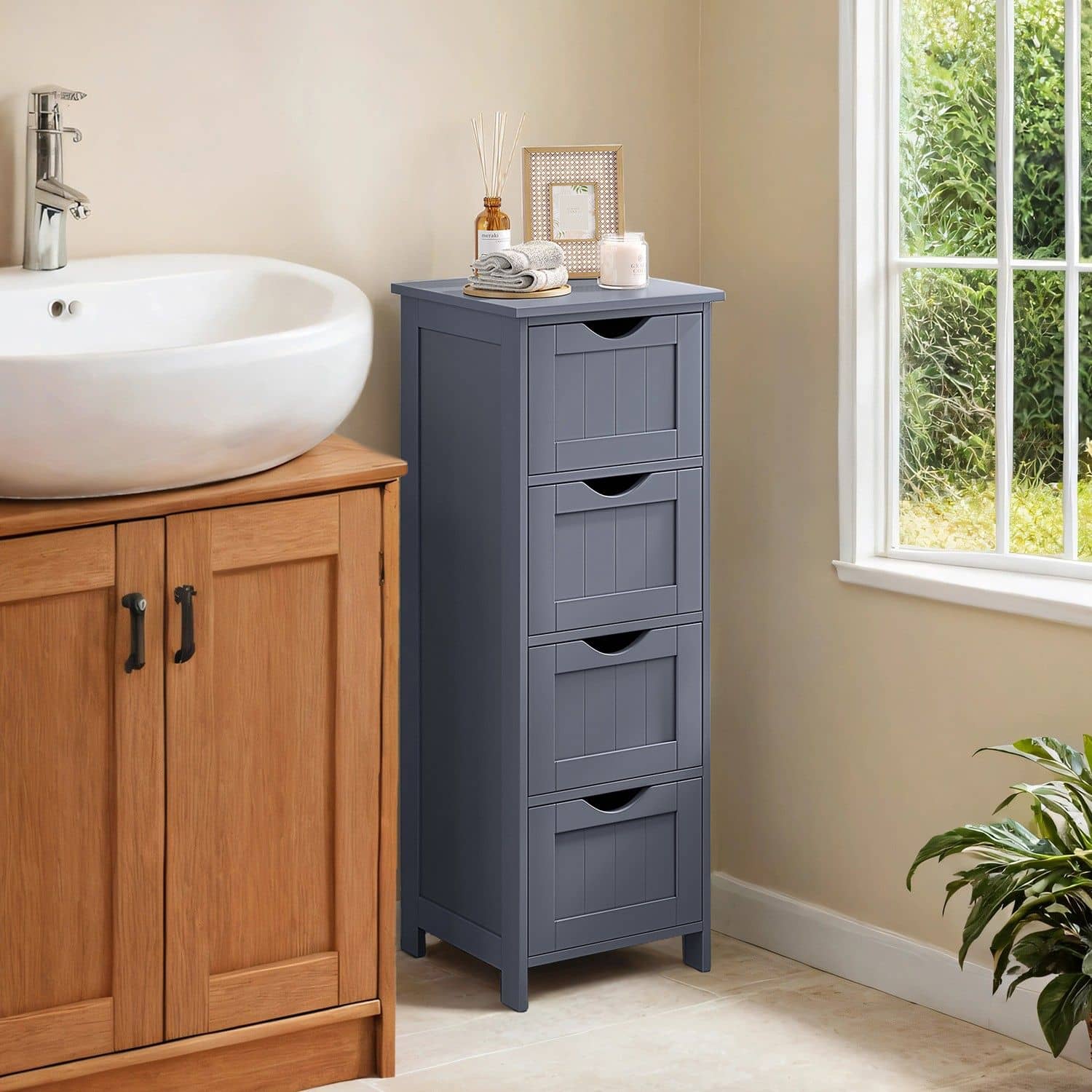 Badezimmerschrank, Badschrank, Beistellschrank mit 4 Schubladen Badezimmerschrank, Badschrank, Beistellschrank mit 4 Schubladen