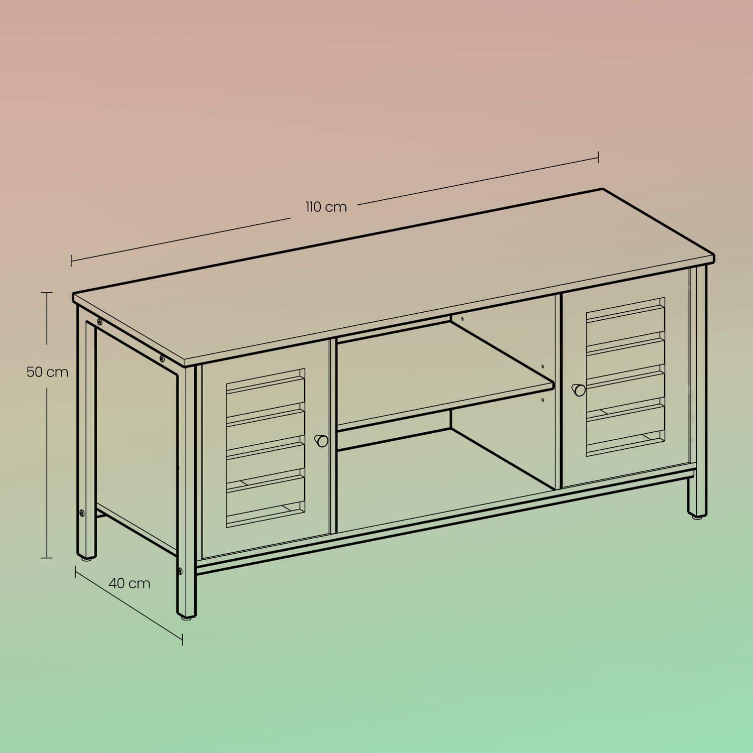 TV-Lowboard mit 2 Schränken und 2 Regalebenen TV-Lowboard mit 2 Schränken und 2 Regalebenen