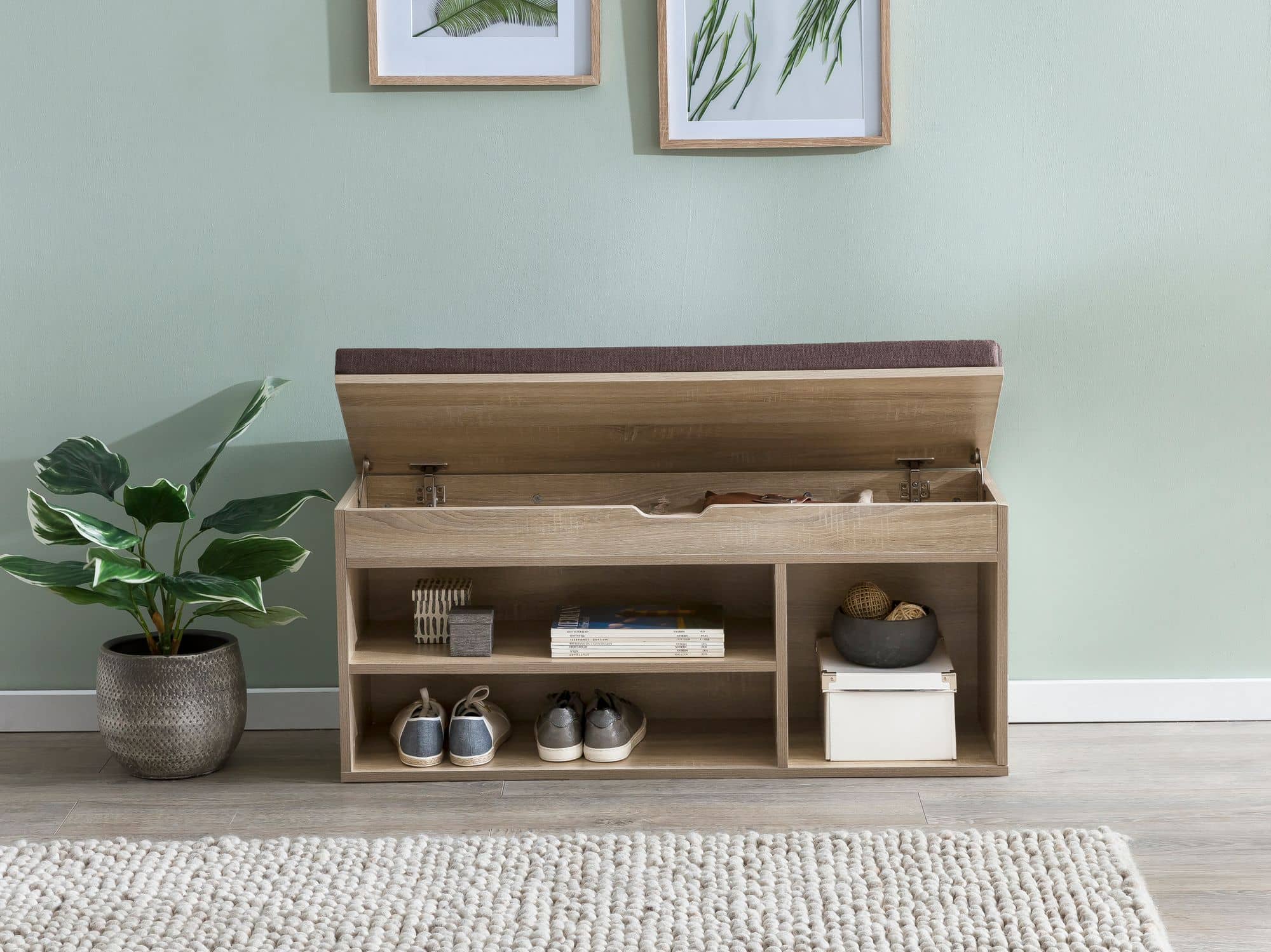 46057-WOHNLING-Schuhbank-BABSI-Sonoma-WL5-344-WL5_5 Schuhbank WL5.344 mit Sitzfläche Garderoben-Bank Holz 104x51x32 cm Sonoma